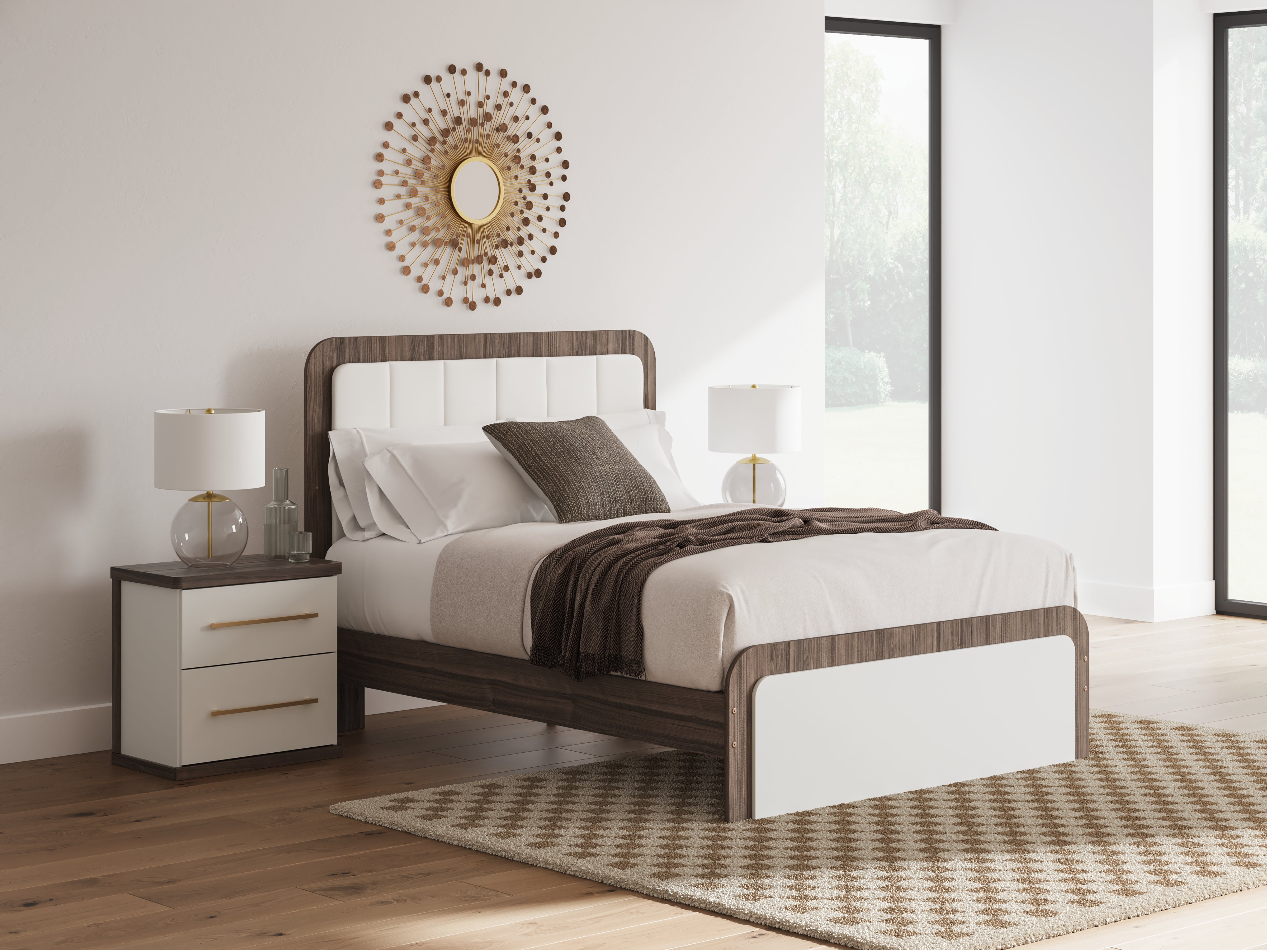 Sectionals for Less - Ashley Furniture - Kendanport Bedroom - Queen Upholstered Bed / White/Brown - PCB1108B7