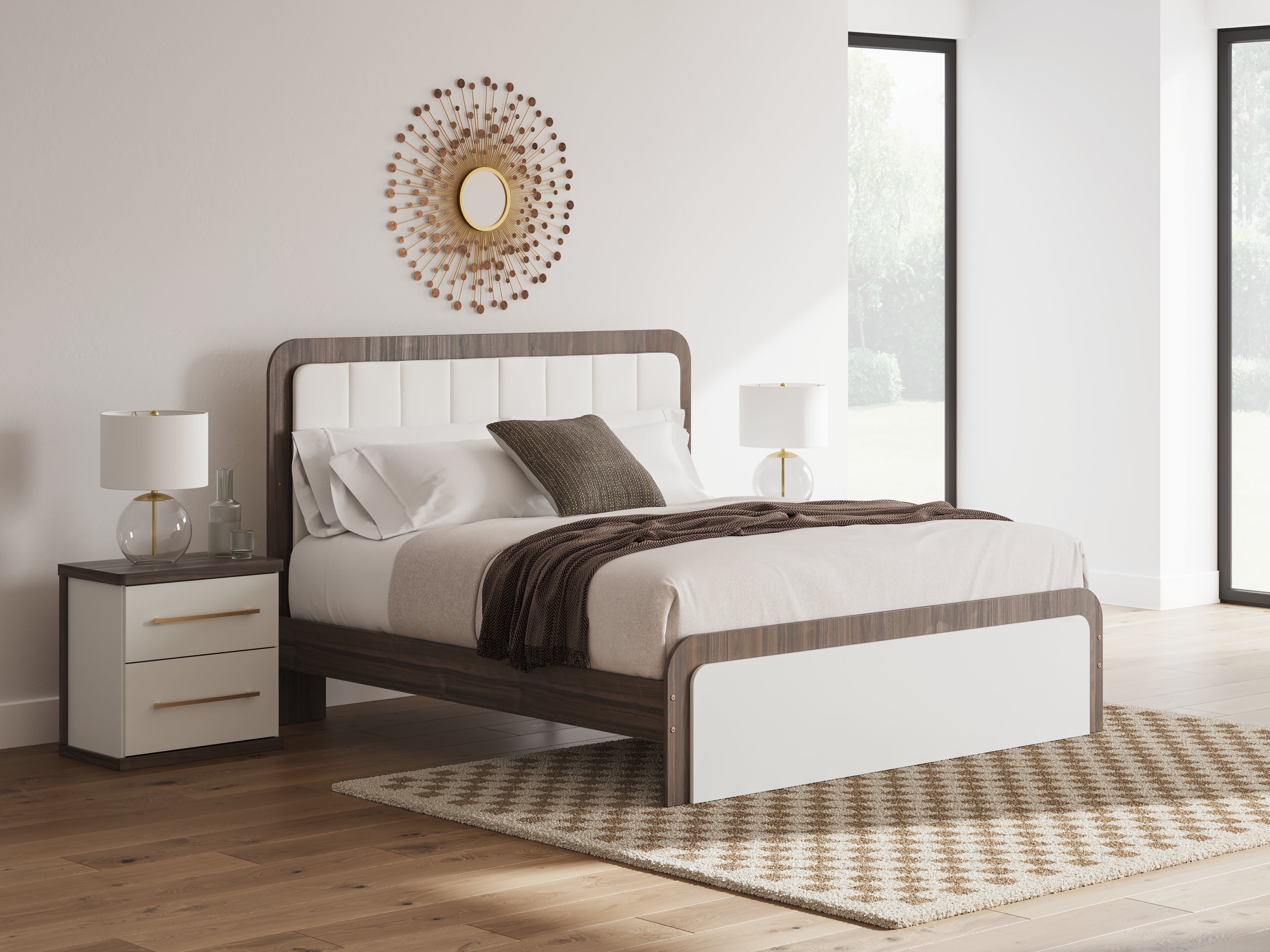 Sectionals for Less - Ashley Furniture - Kendanport Bedroom - King Upholstered Bed / White/Brown - PCB1108B8