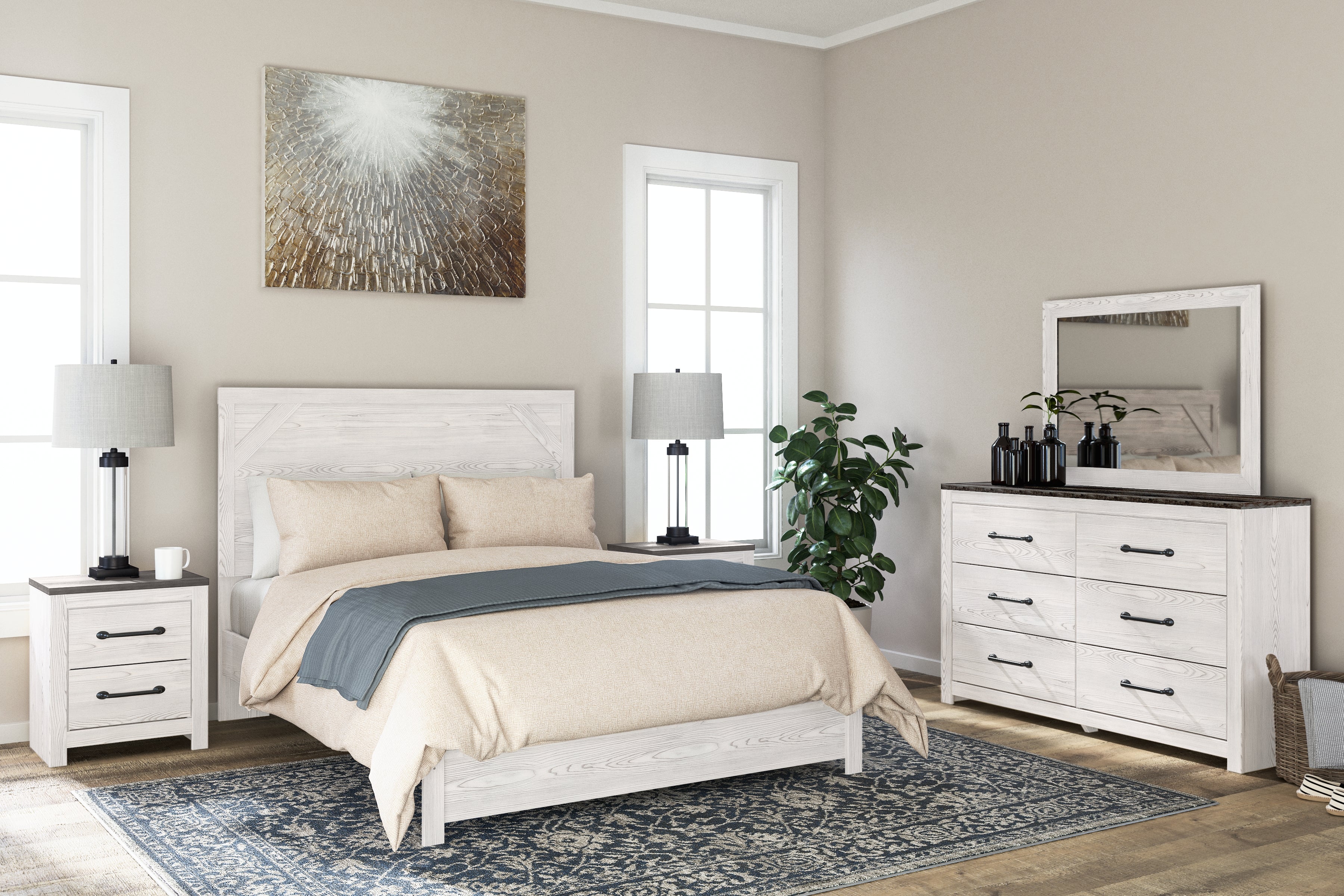 Sectionals for Less - Ashley Furniture - Gerridan Bedroom - Two Drawer Night Stand / White/Gray - B1190-92