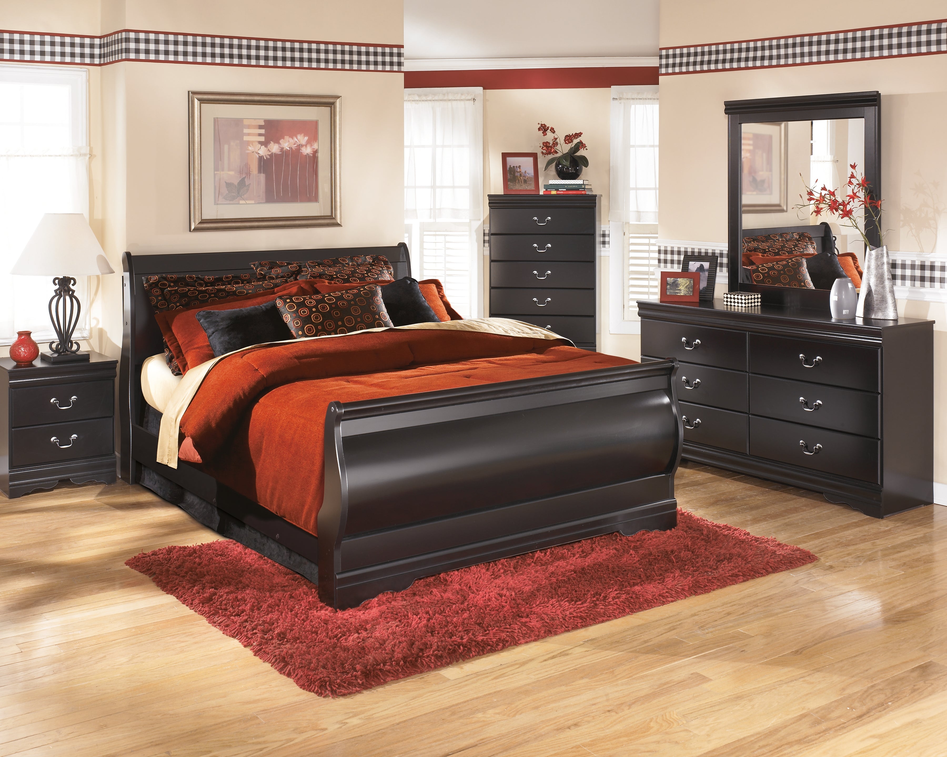 Sectionals for Less - Ashley Furniture - Huey Vineyard Bedroom - Queen Sleigh Bed / Black - B128B4