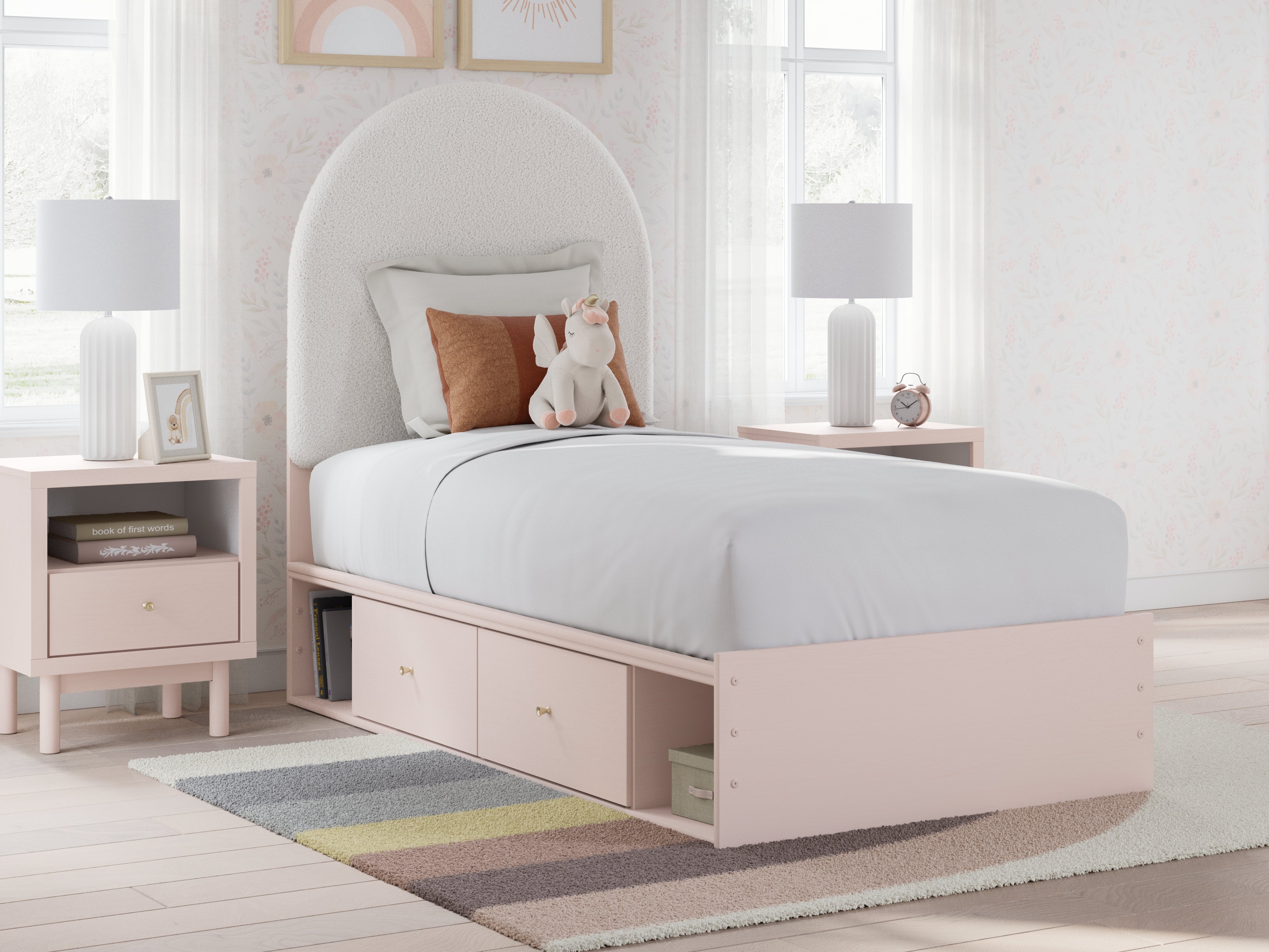 Sectionals for Less - Ashley Furniture - Wistenpine Bedroom - Twin Upholstered Panel Bed with Storage / Blush - B1323B12