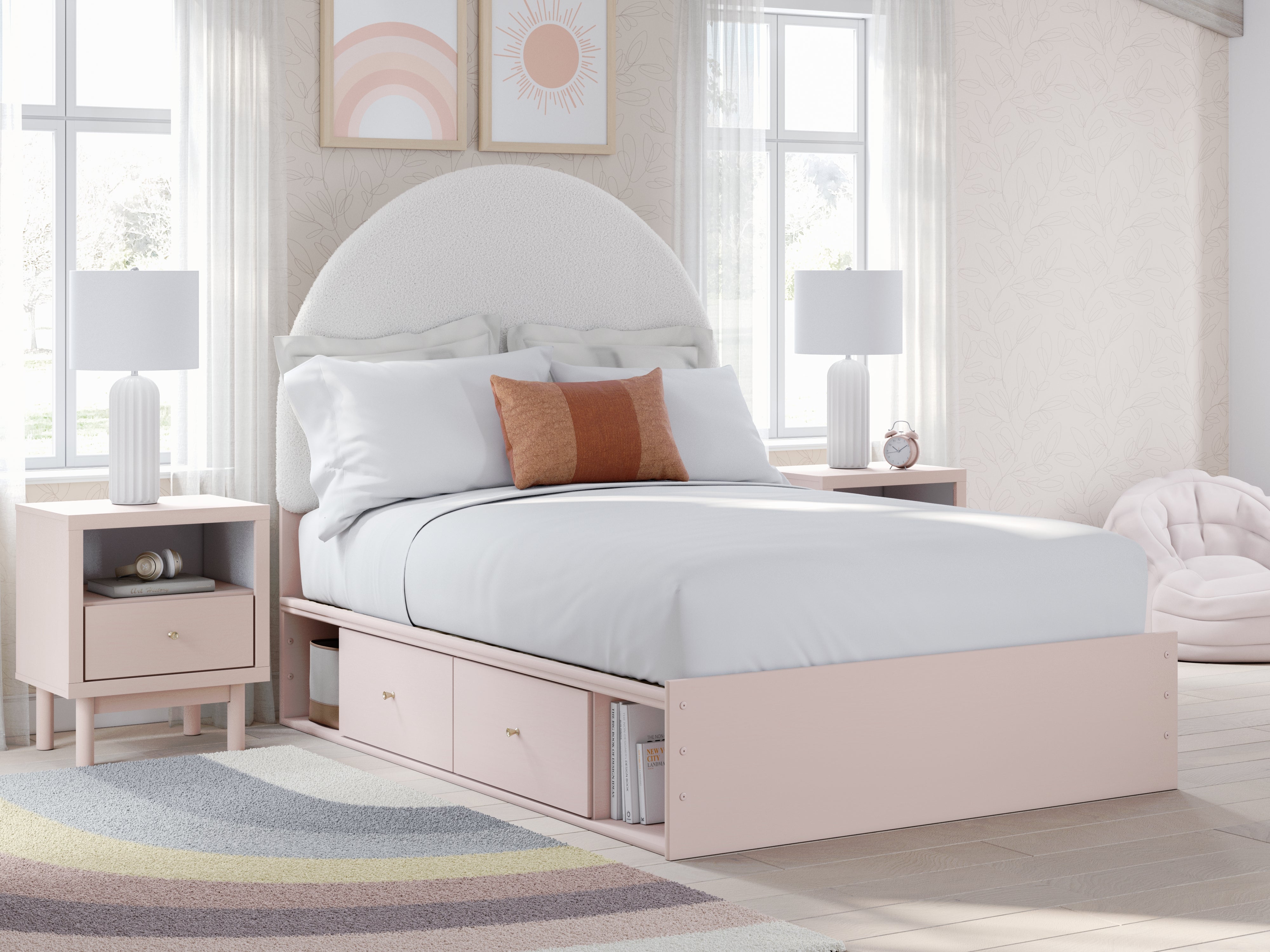 Sectionals for Less - Ashley Furniture - Wistenpine Bedroom - Full Upholstered Panel Bed with Storage / Blush - B1323B13