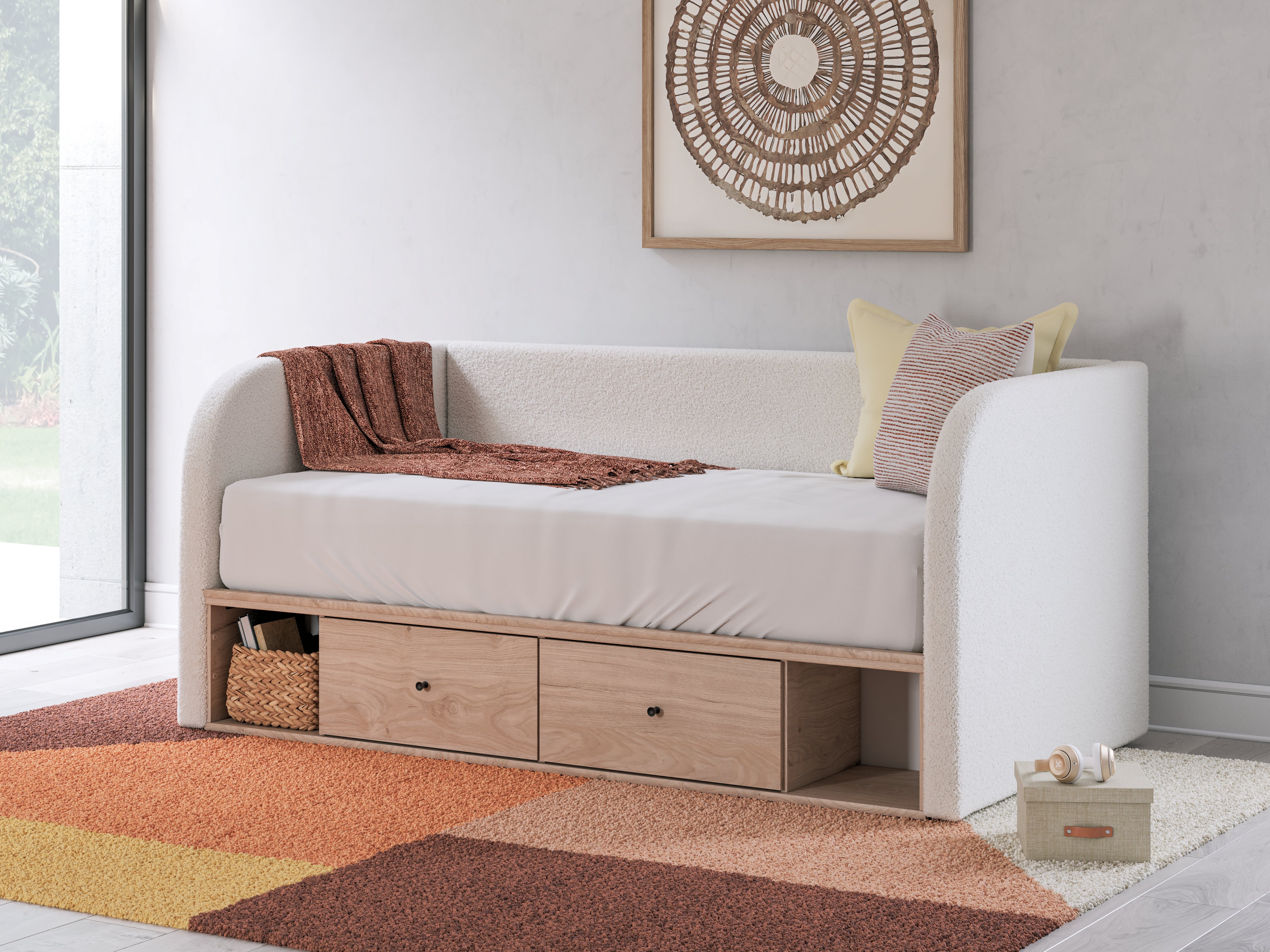 Sectionals for Less - Ashley Furniture - Arloster Bedroom - Full Upholstered Day Bed with Storage / Tan/White - PCB1566B11