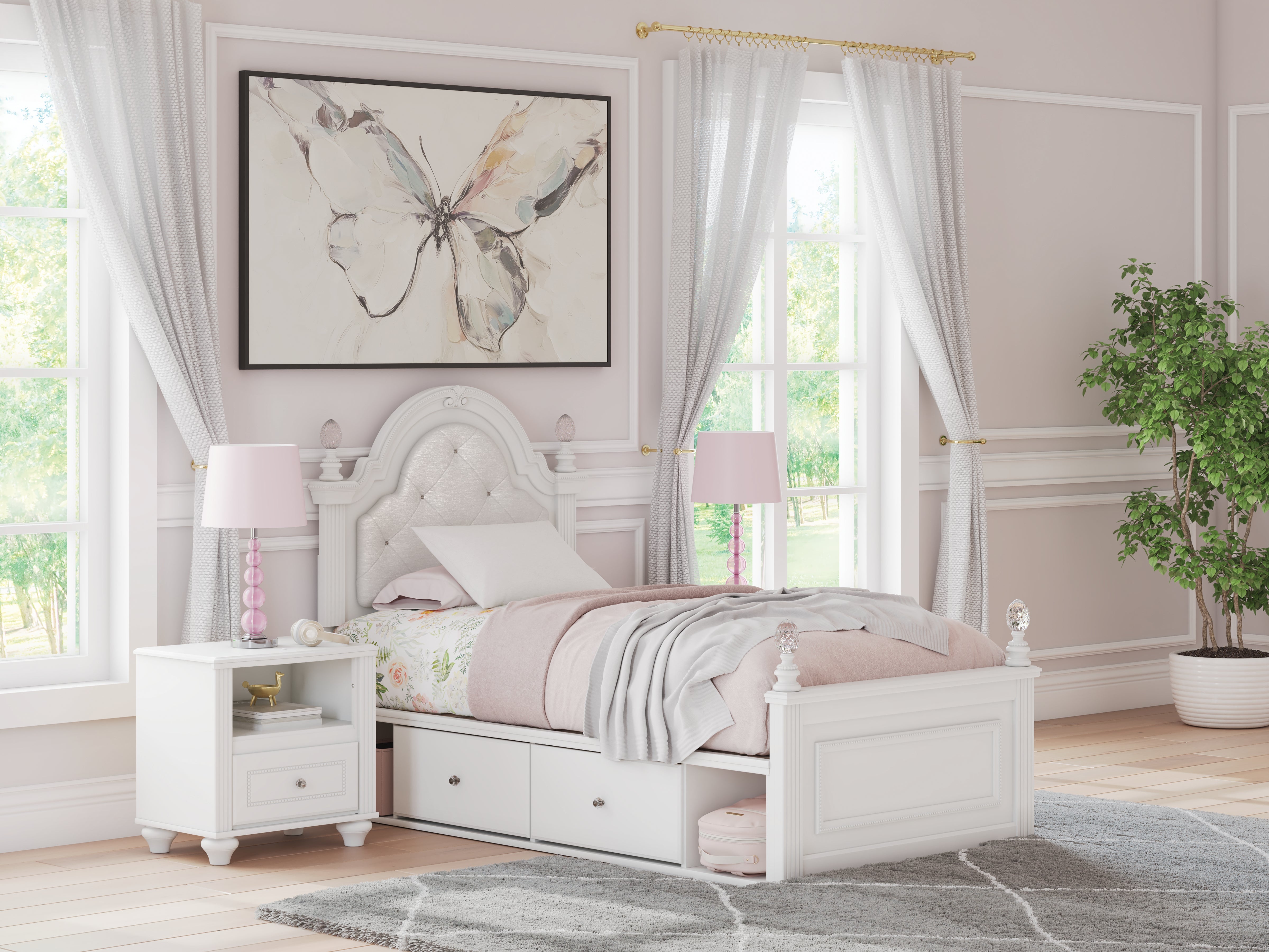 Sectionals for Less - Ashley Furniture - Kozlani Bedroom - Twin Upholstered Panel Storage Bed / White - PCB1819B9