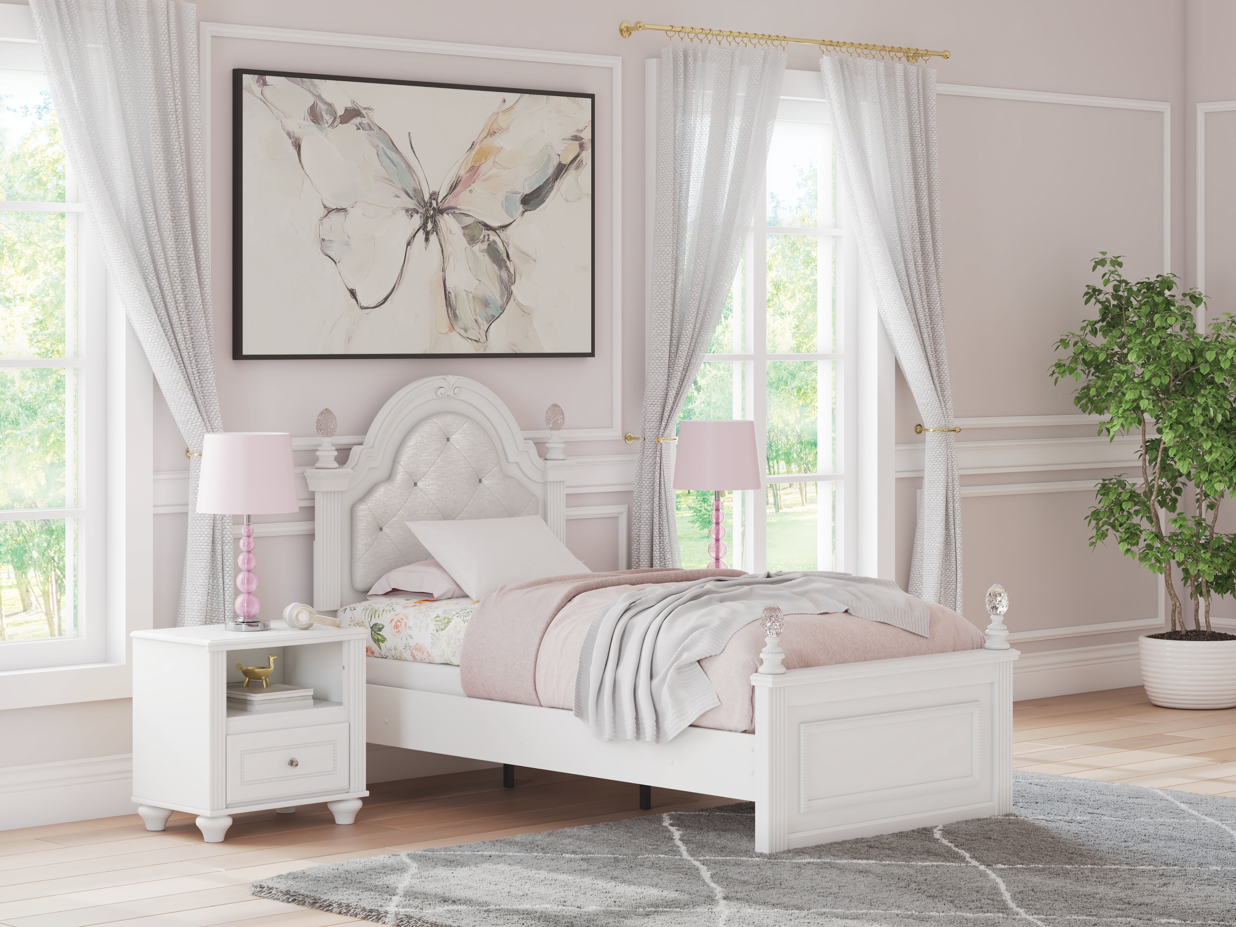 Sectionals for Less - Ashley Furniture - Kozlani Bedroom - Twin Upholstered Panel Bed / White - PCB1819B5