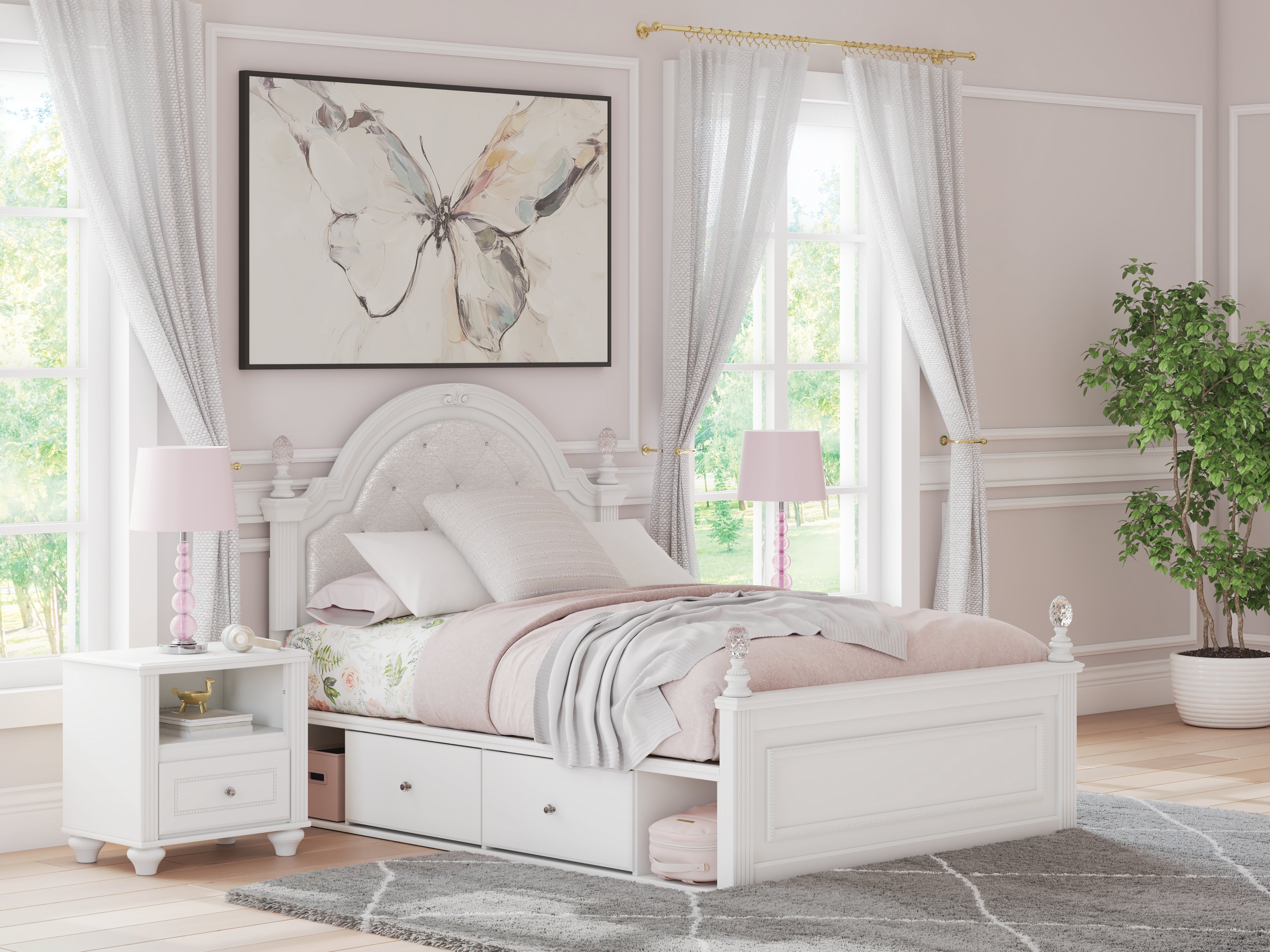 Sectionals for Less - Ashley Furniture - Kozlani Bedroom - Full Upholstered Panel Storage Bed / White - PCB1819B10