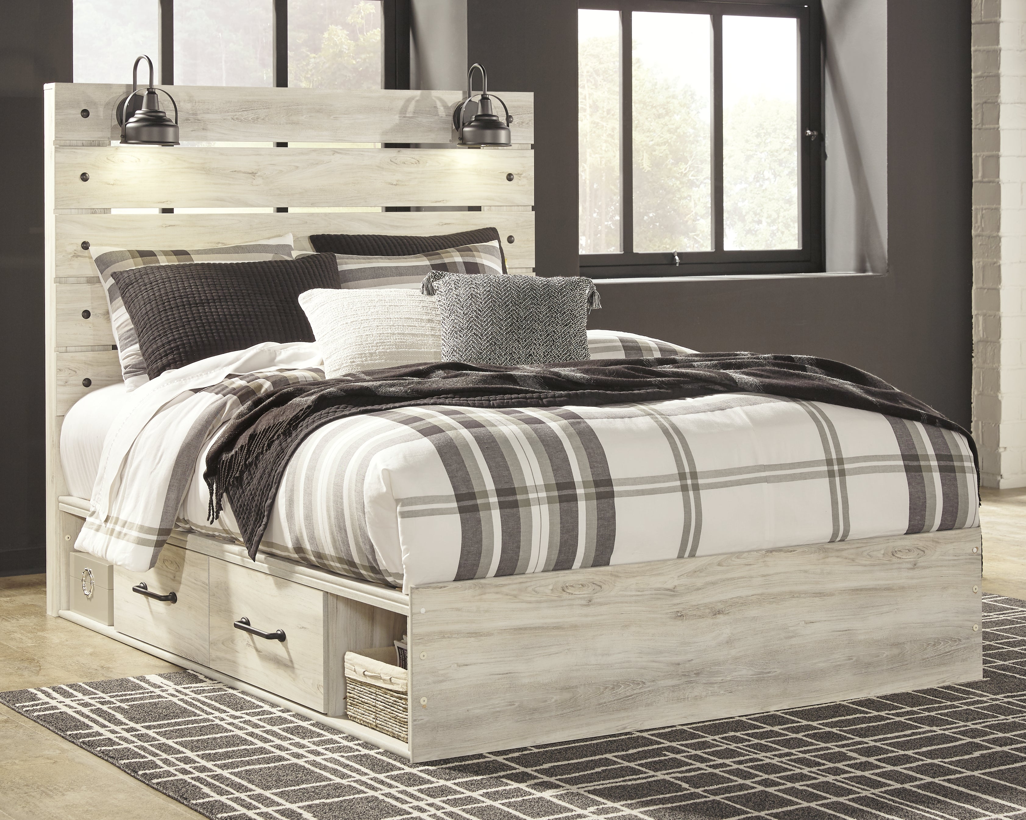 Sectionals for Less - Ashley Furniture - Cambeck Bedroom - Queen Panel Bed with 2 Storage Drawers / Whitewash - B192B17