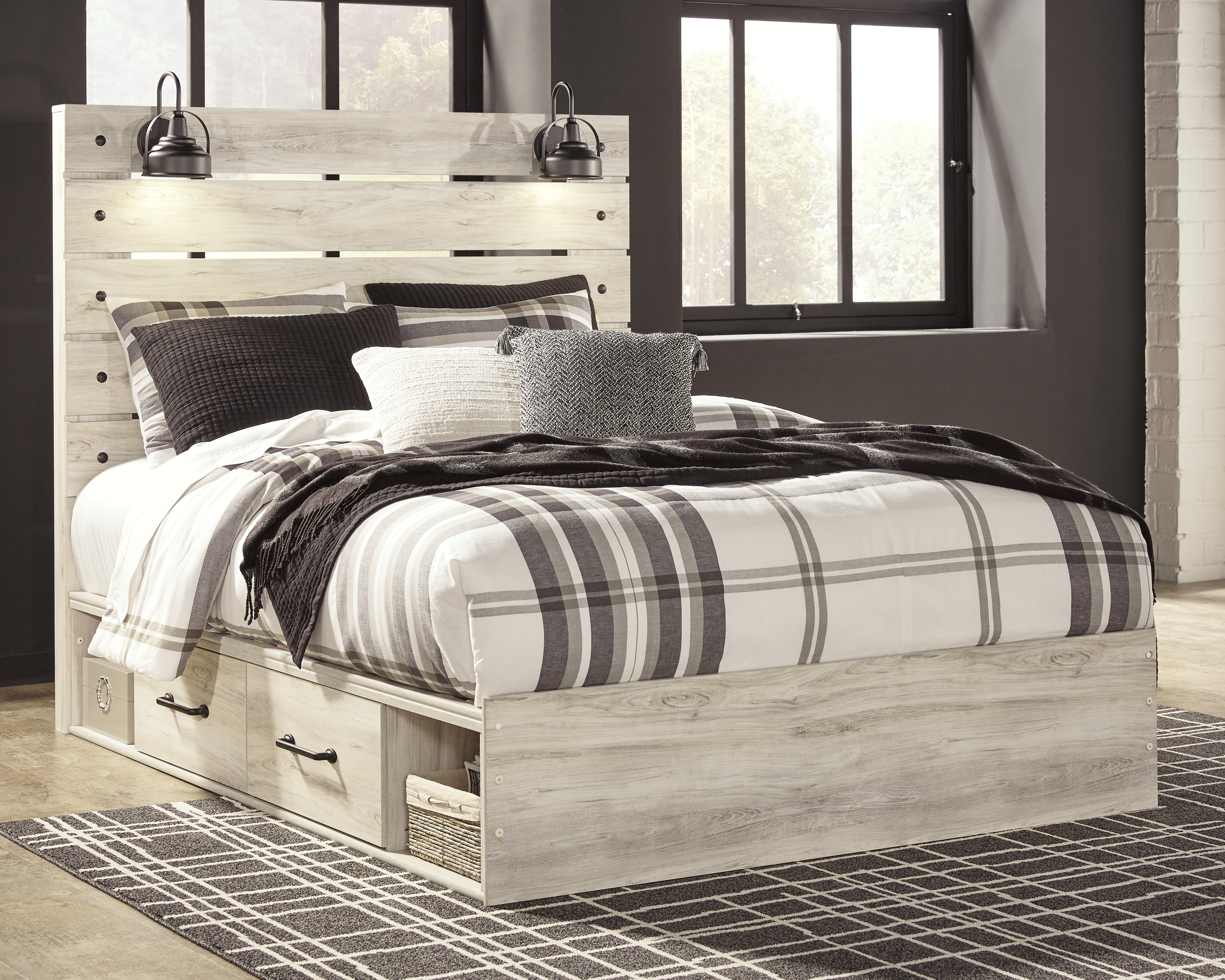 Sectionals for Less - Ashley Furniture - Cambeck Bedroom - Queen Panel Bed with 4 Storage Drawers / Whitewash - B192B24