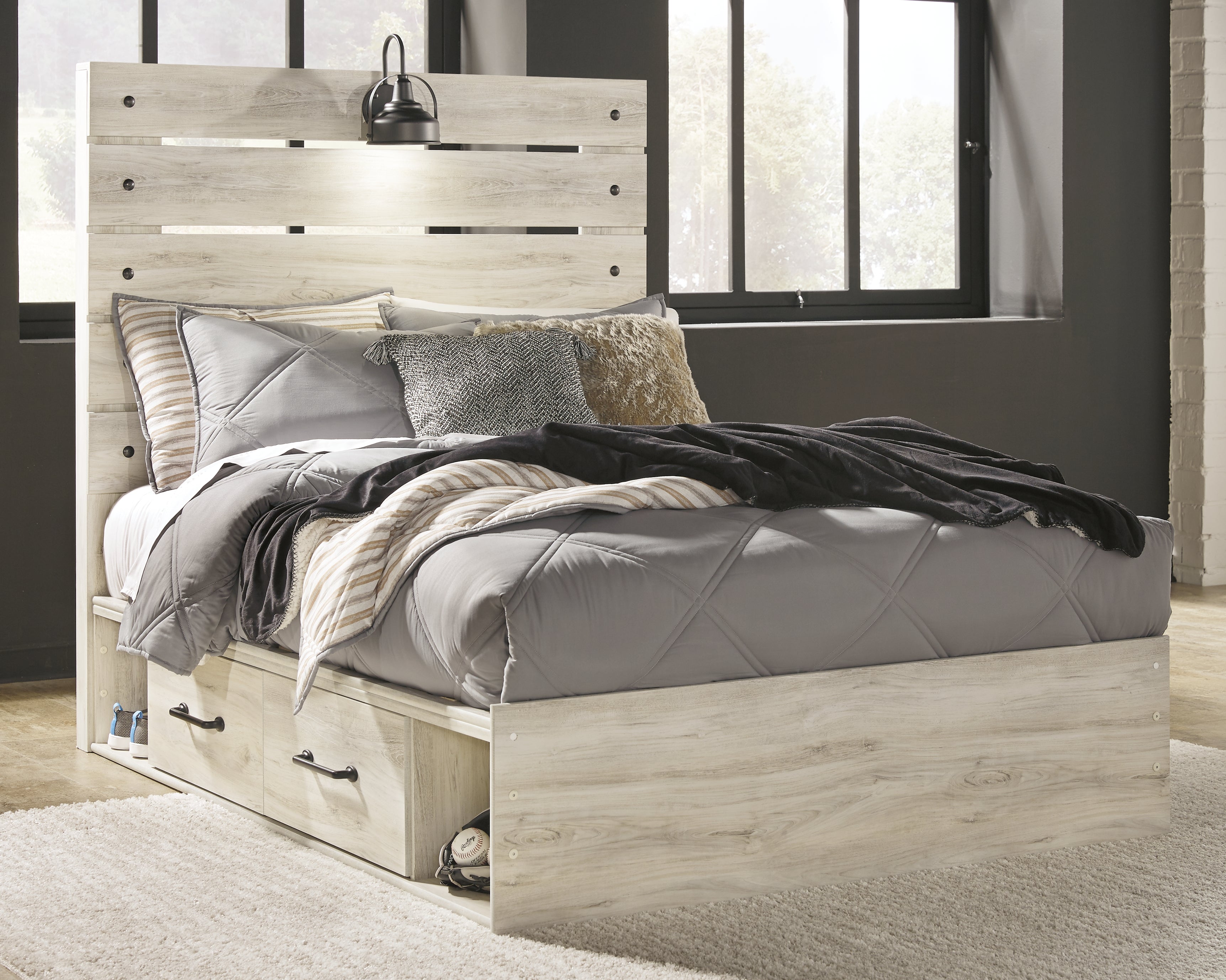 Sectionals for Less - Ashley Furniture - Cambeck Bedroom - Full Panel Bed with 4 Storage Drawers / Whitewash - B192B34
