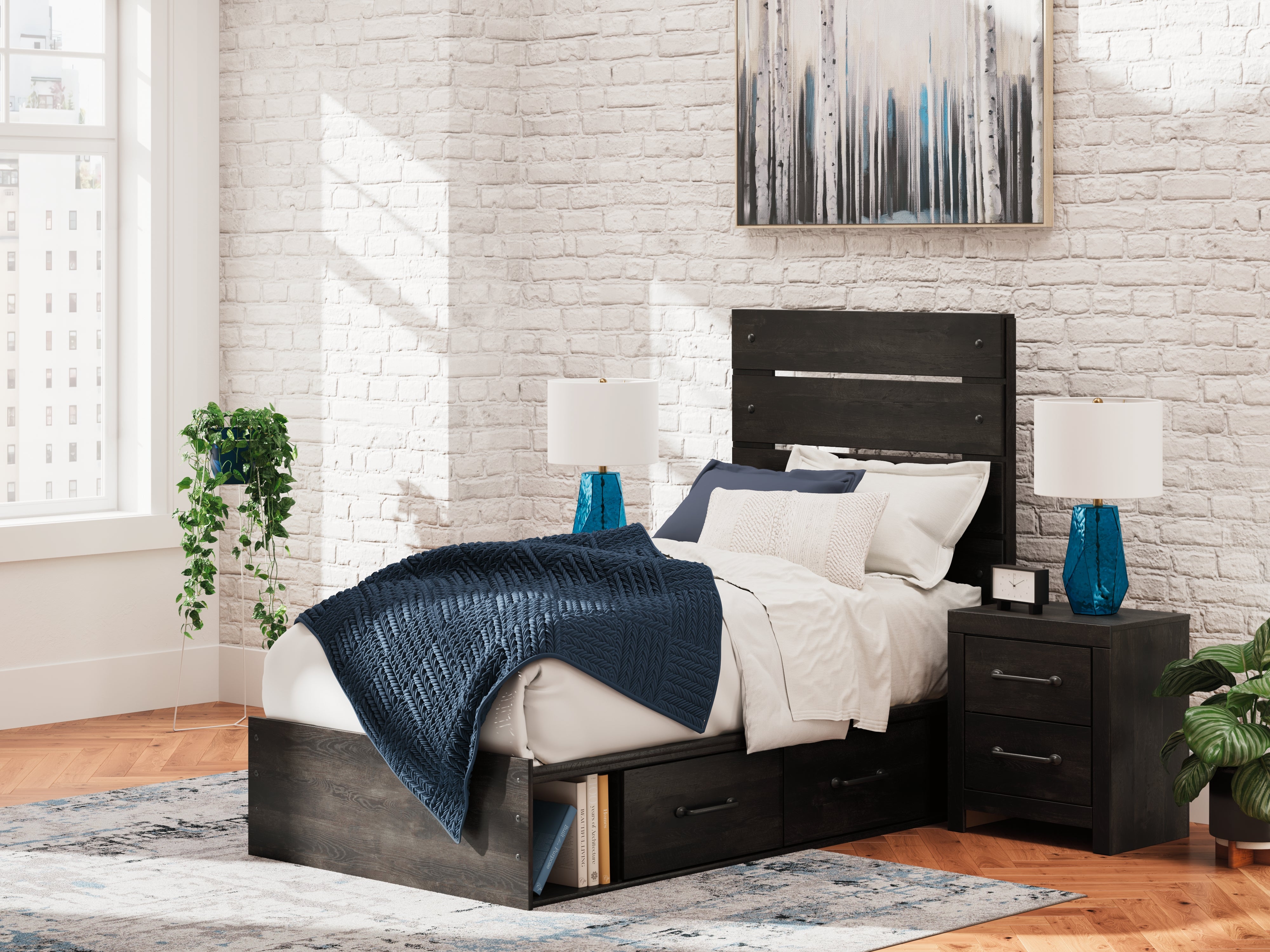 Sectionals for Less - Ashley Furniture - Hollivern Bedroom - Twin Panel Bed with Storage / Dark Gray - PCB2108B18