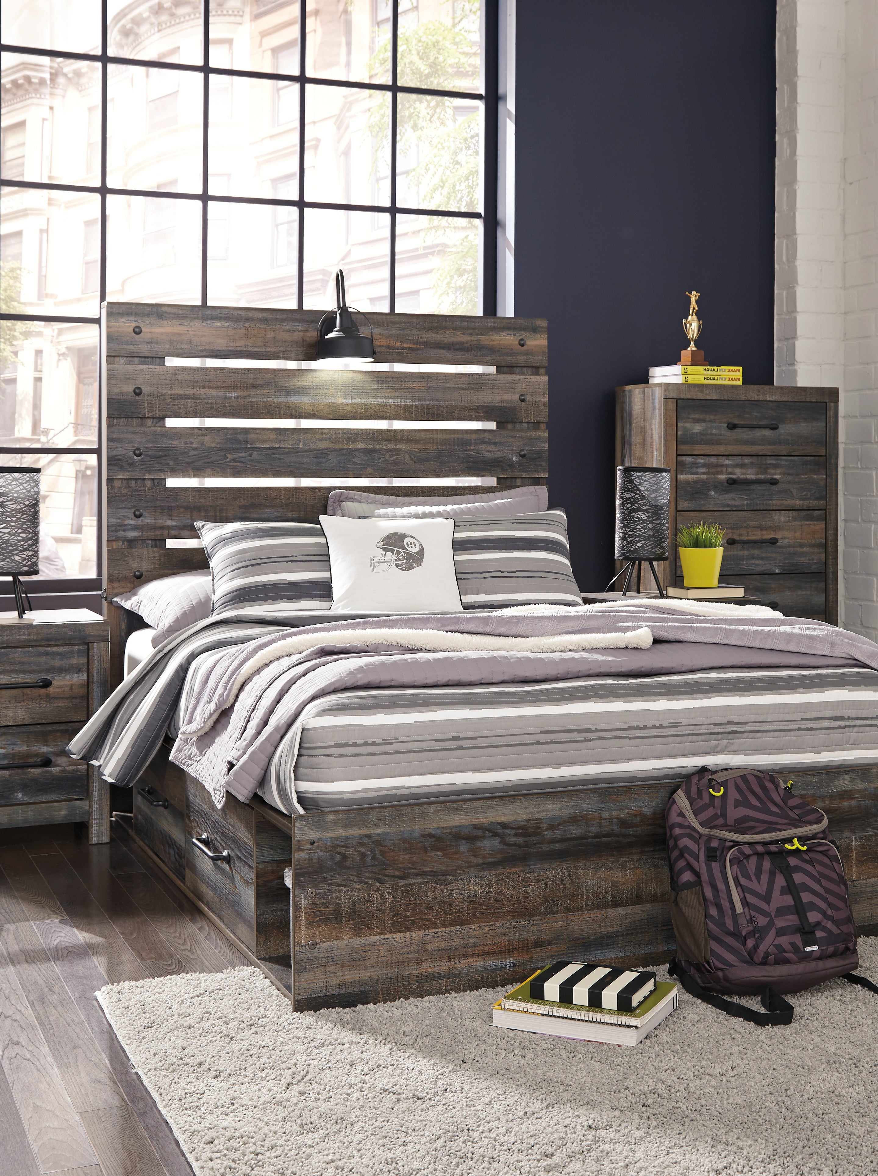 Sectionals for Less - Ashley Furniture - Drystan Bedroom - Full Panel Bed with 2 Storage Drawers / Multi - B211B9