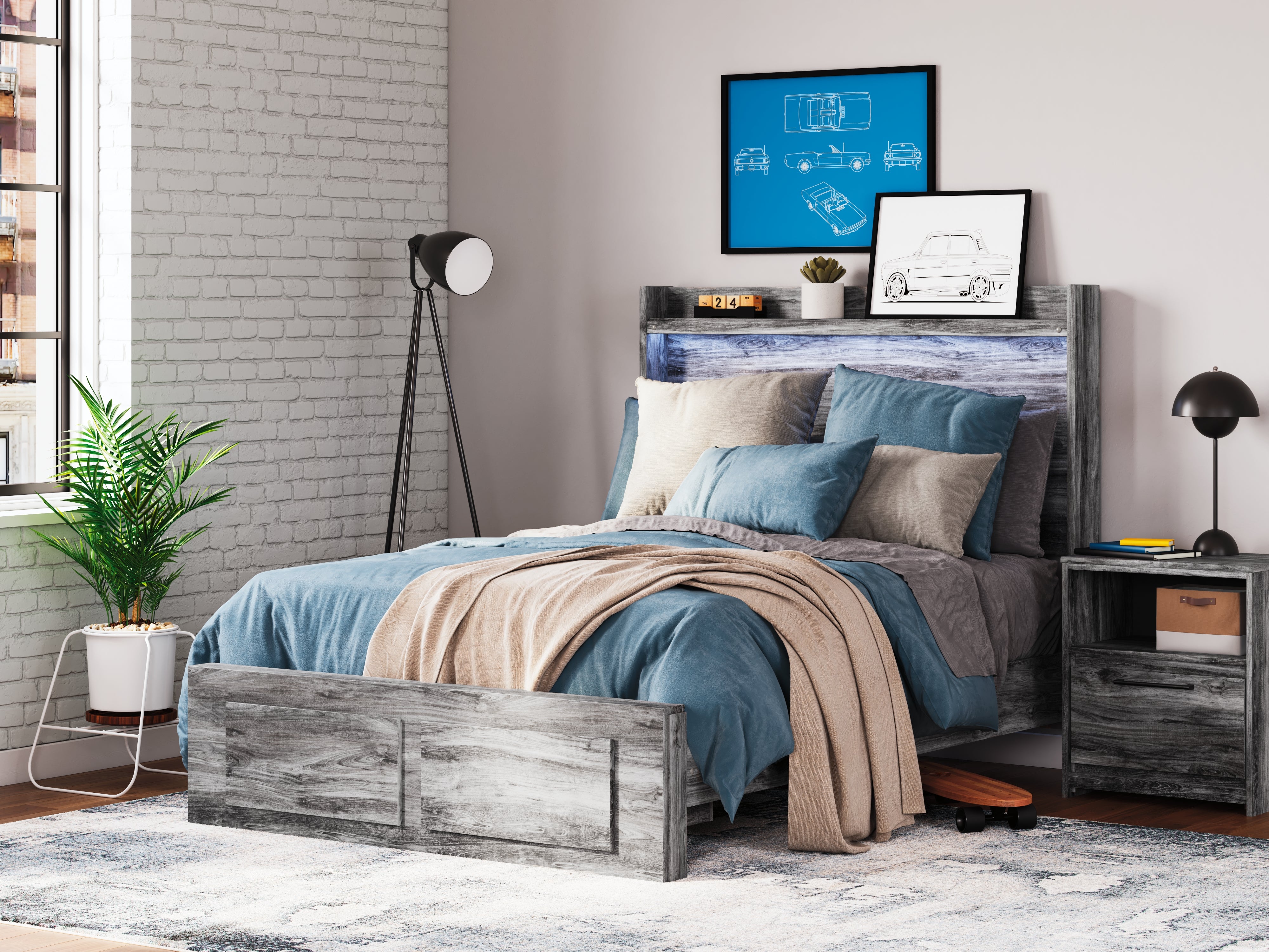Sectionals for Less - Ashley Furniture - Baystorm Bedroom - Full Panel Bed with 2 Storage Drawers / Gray - B221B34