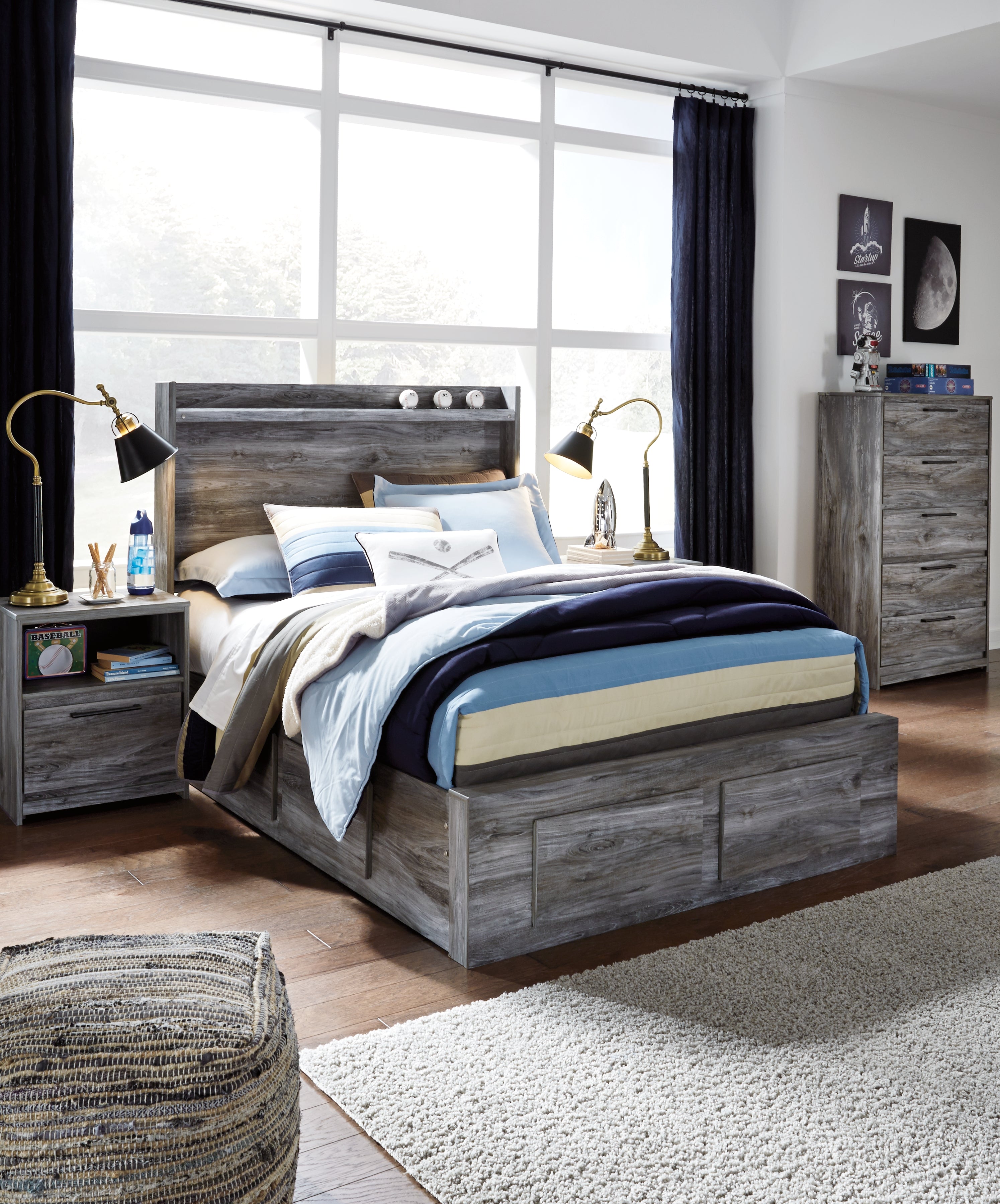 Sectionals for Less - Ashley Furniture - Baystorm Bedroom - Full Panel Bed with 4 Storage Drawers / Gray - B221B25