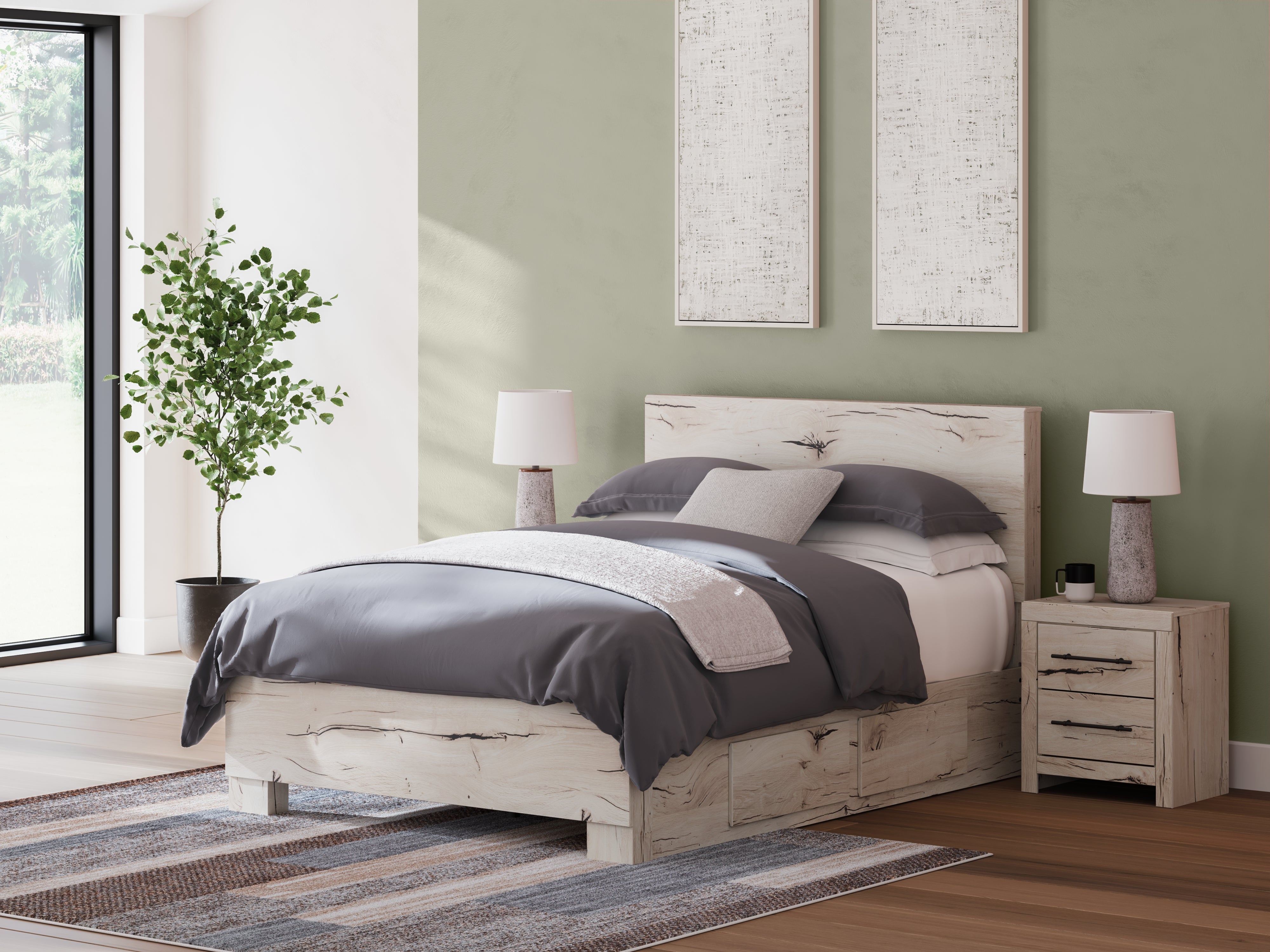 Sectionals for Less - Ashley Furniture - Lawroy Bedroom - Queen Panel Bed with Storage / Light Natural - B2310B6