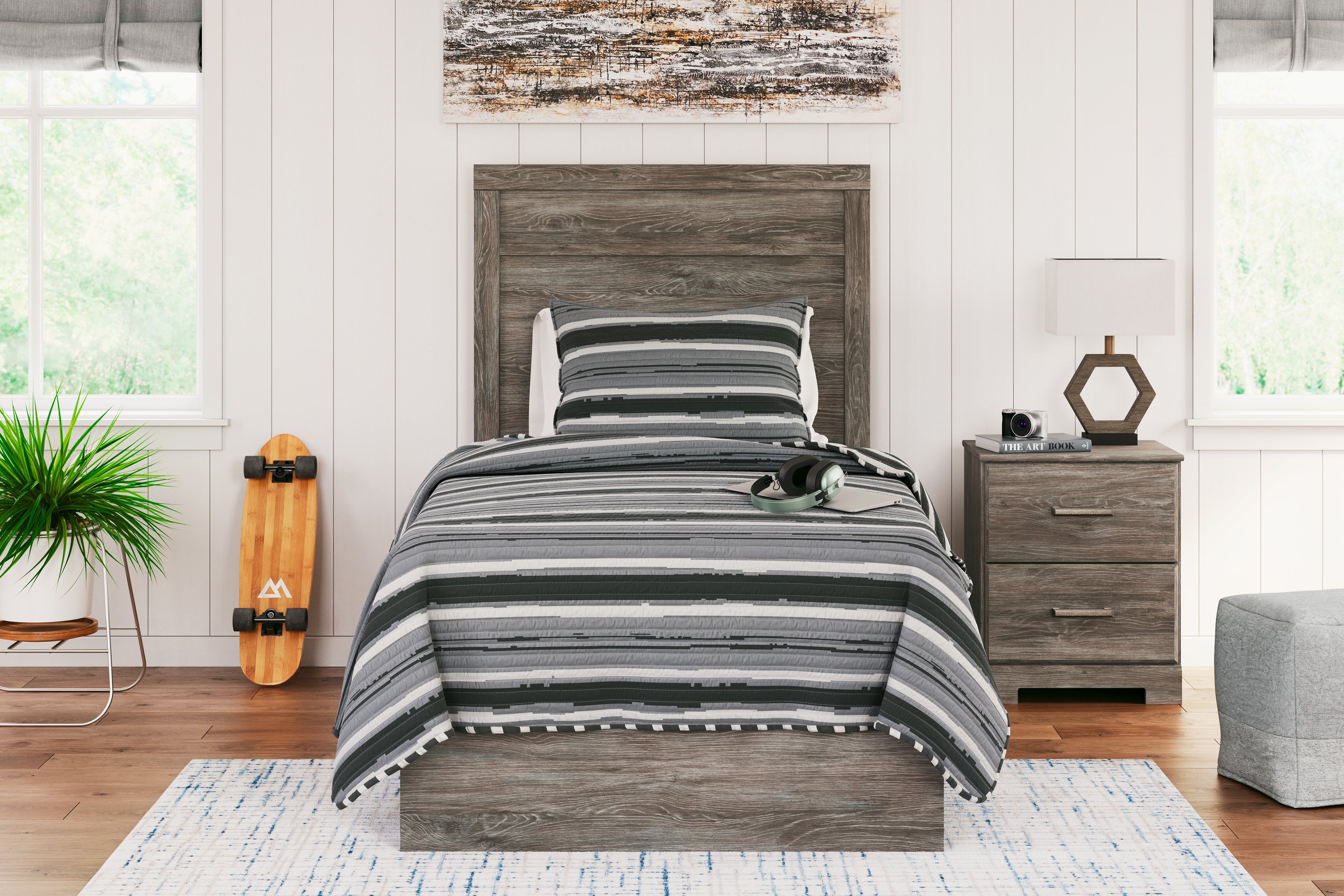 Sectionals for Less - Ashley Furniture - Ralinksi Bedroom - Twin Panel Bed / Gray - B2587B11