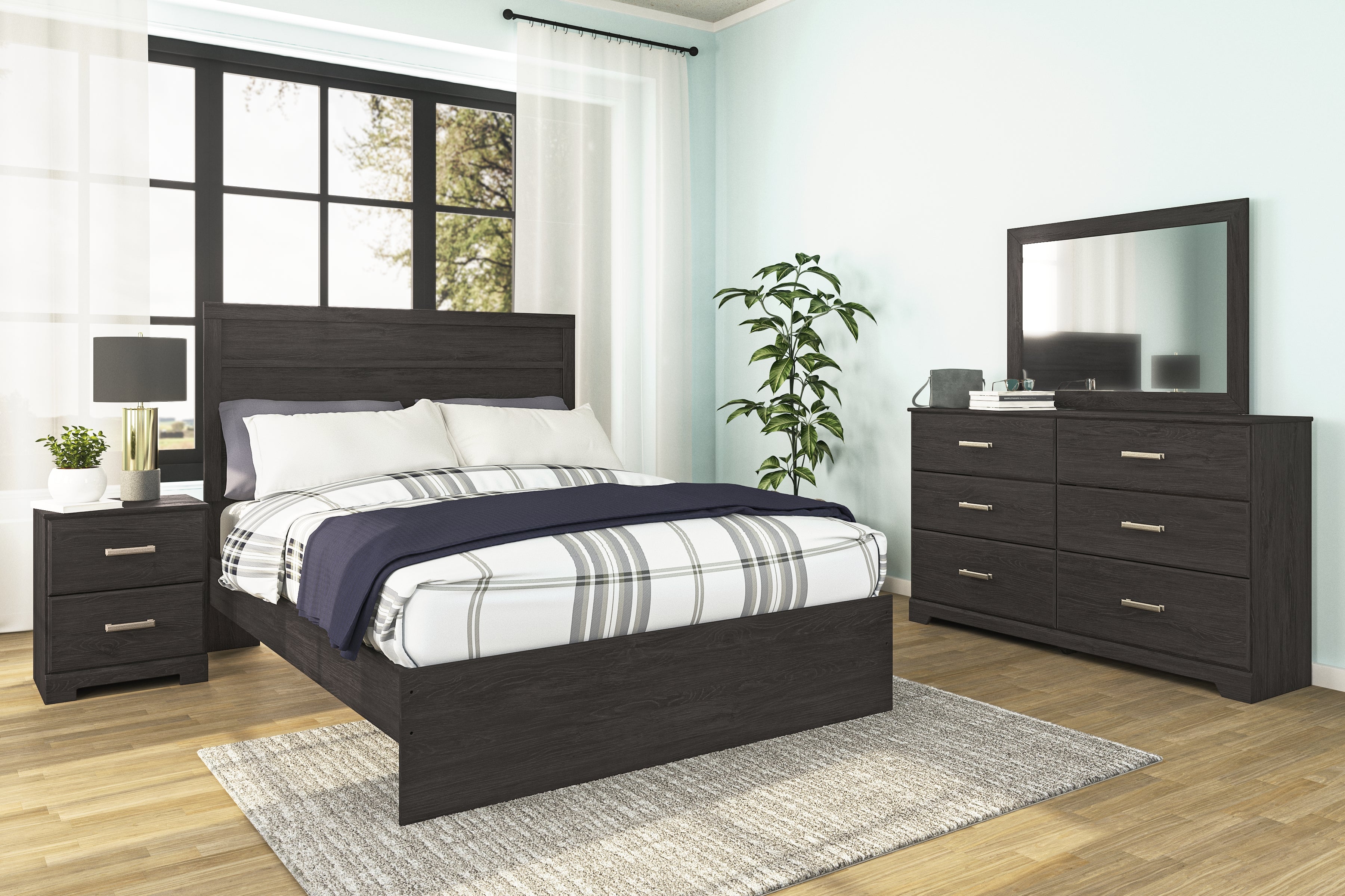 Sectionals for Less - Ashley Furniture - Belachime Bedroom - Queen Panel Bed / Charcoal - B2589B2