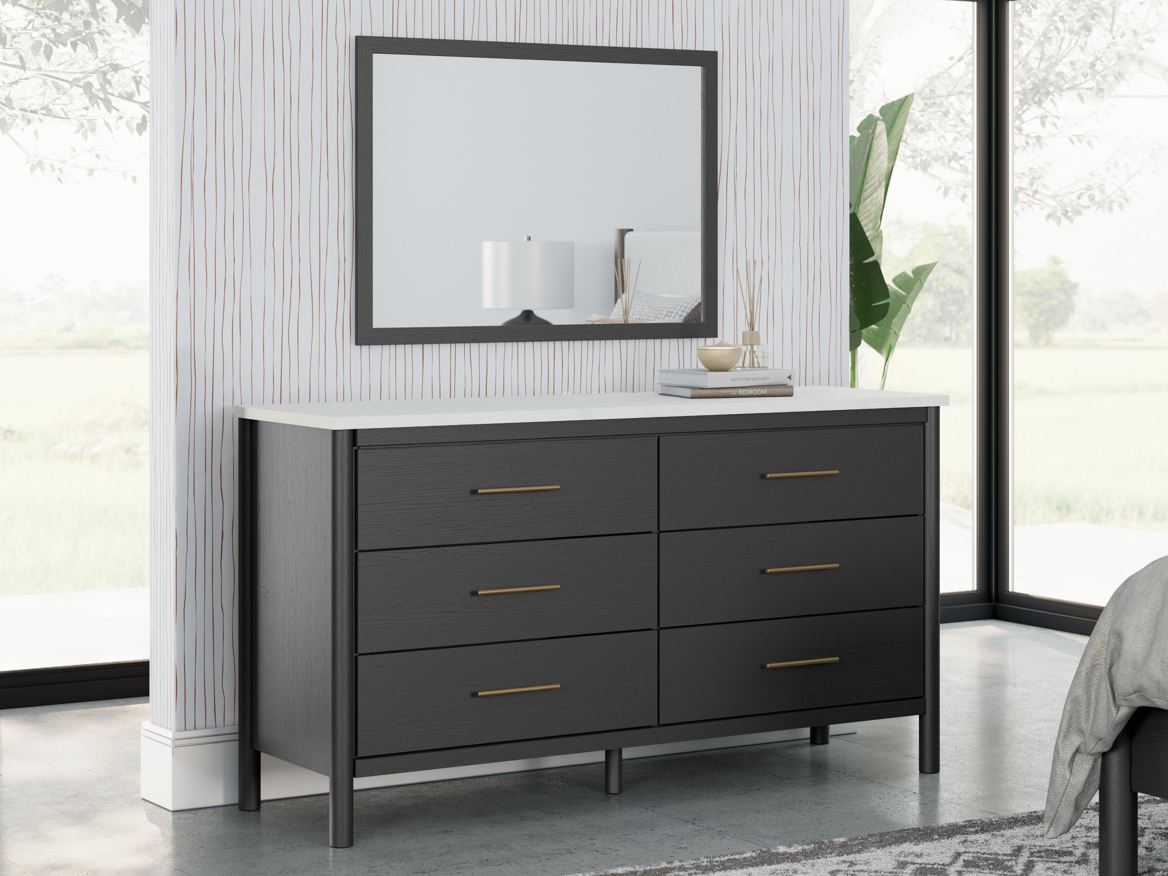 Sectionals for Less - Ashley Furniture - Cadmori Bedroom - Dresser and Mirror / Black/White - B2616B1