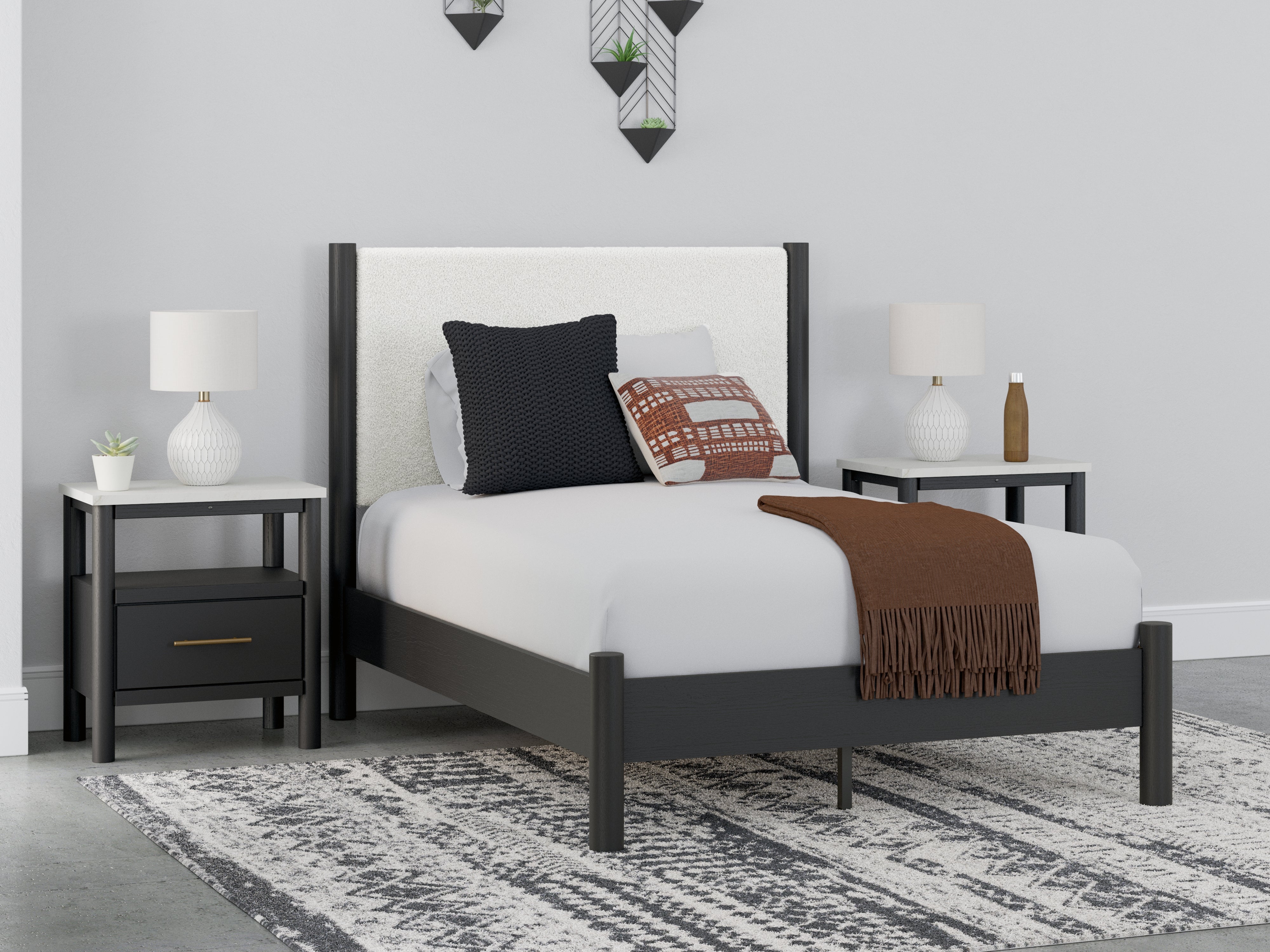 Sectionals for Less - Ashley Furniture - Cadmori Bedroom - Full Upholstered Panel Bed / Black/White - B2616B3
