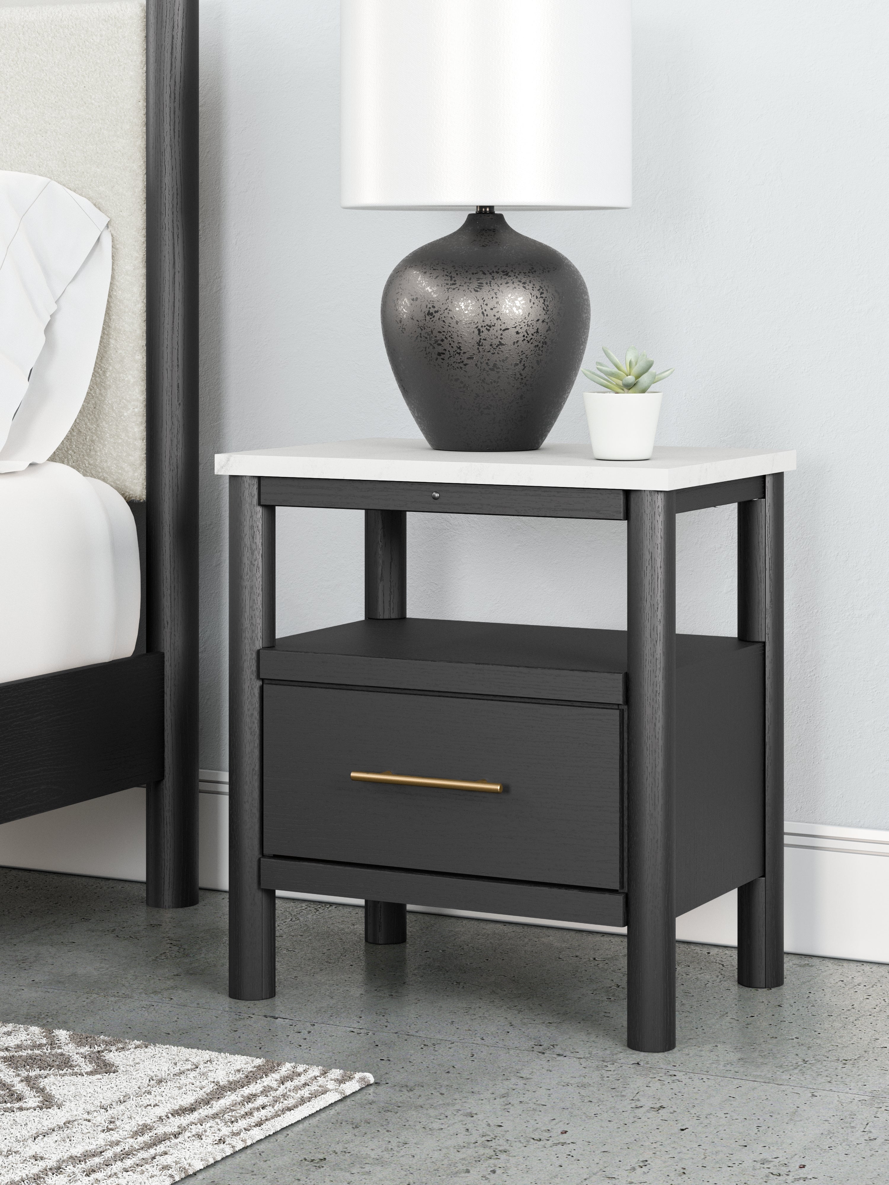 Sectionals for Less - Ashley Furniture - Cadmori Bedroom - One Drawer Night Stand / Black/White - B2616-91