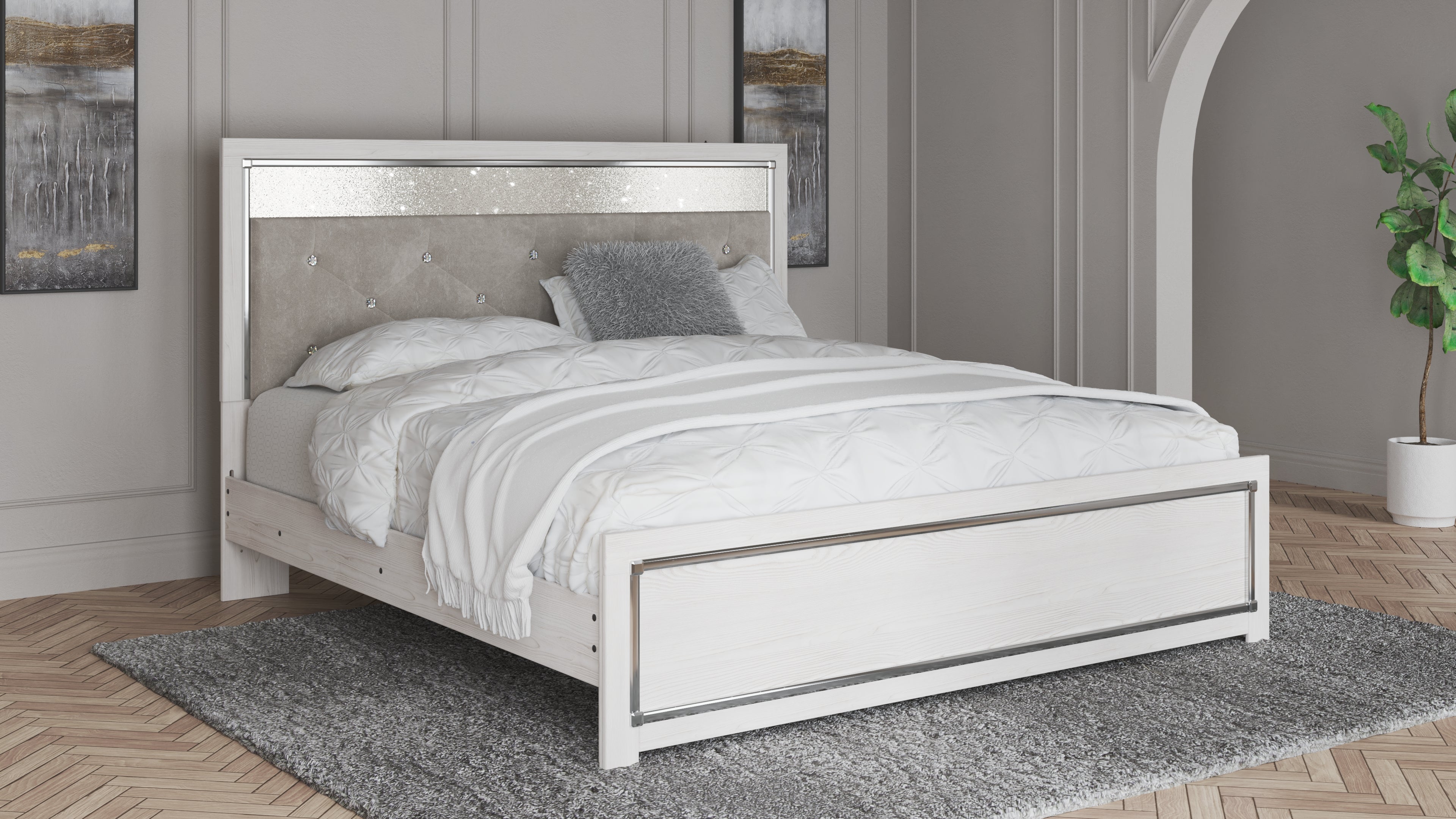 Sectionals for Less - Ashley Furniture - Altyra Bedroom - King Panel Bed / White - B2640B3