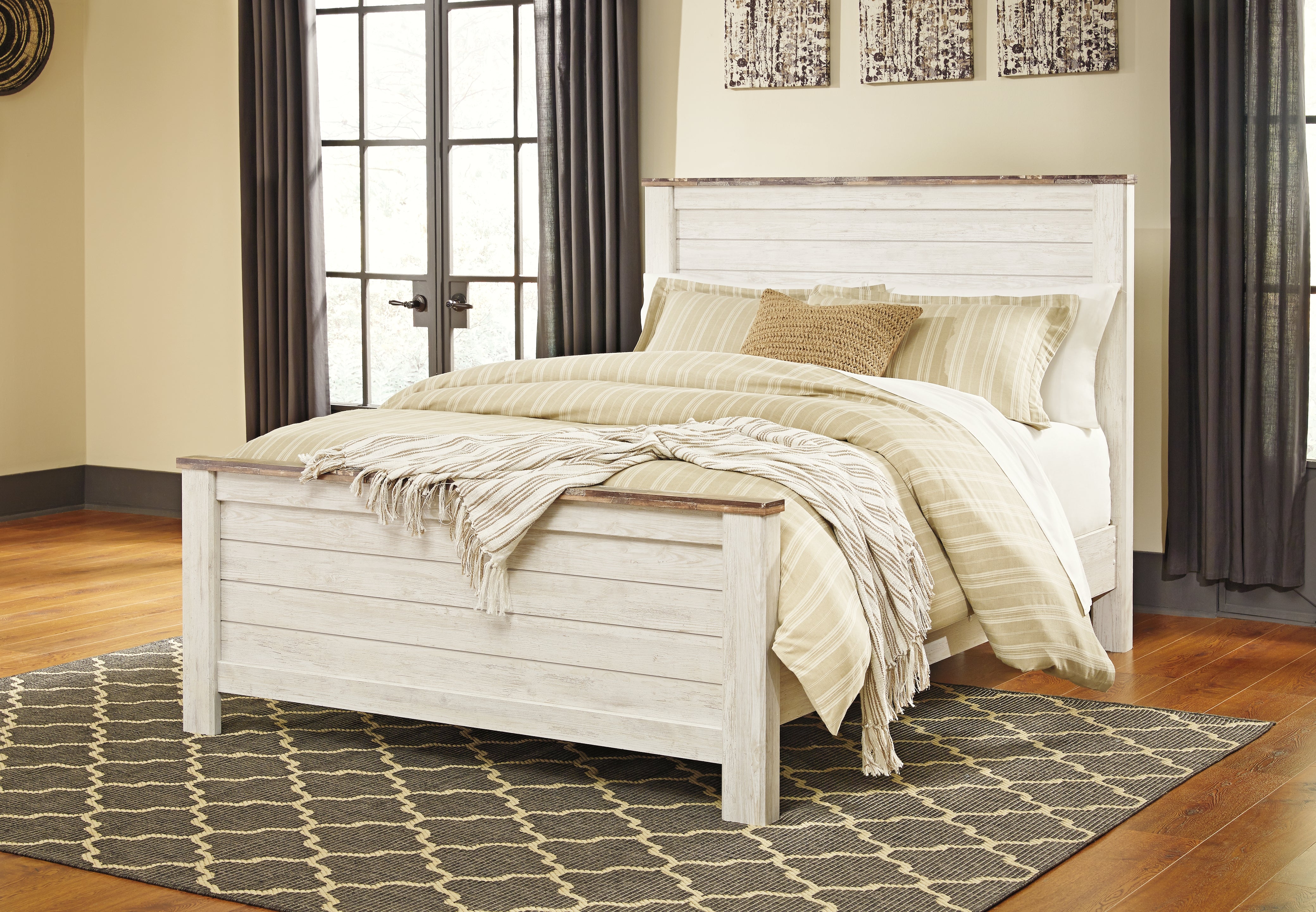 Sectionals for Less - Ashley Furniture - Willowton Bedroom - King Panel Bed / Whitewash - B267B10