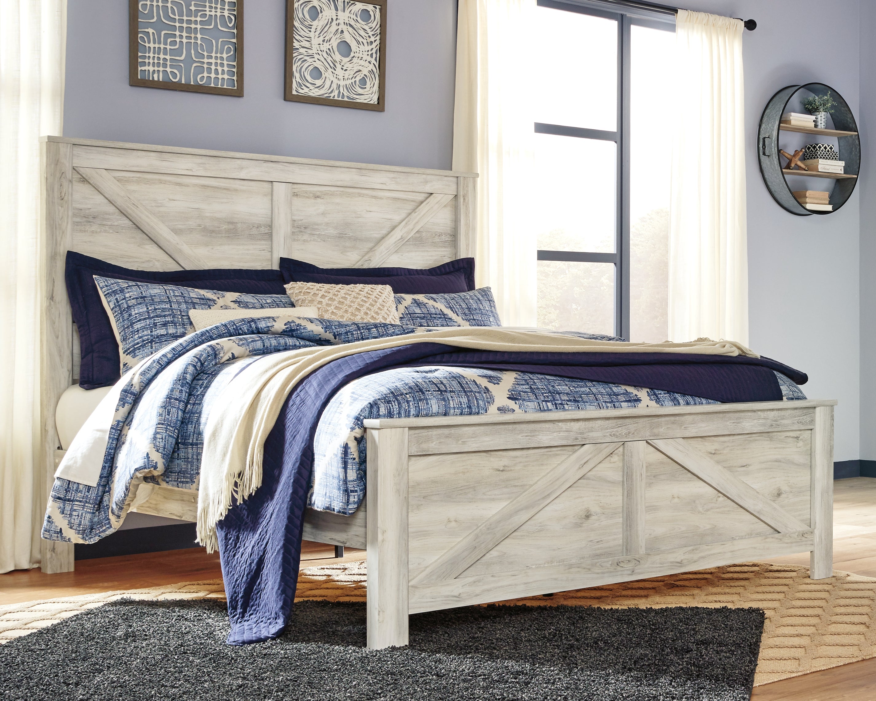 Sectionals for Less - Ashley Furniture - Bellaby Bedroom - King Crossbuck Panel Bed / Whitewash - B331B10