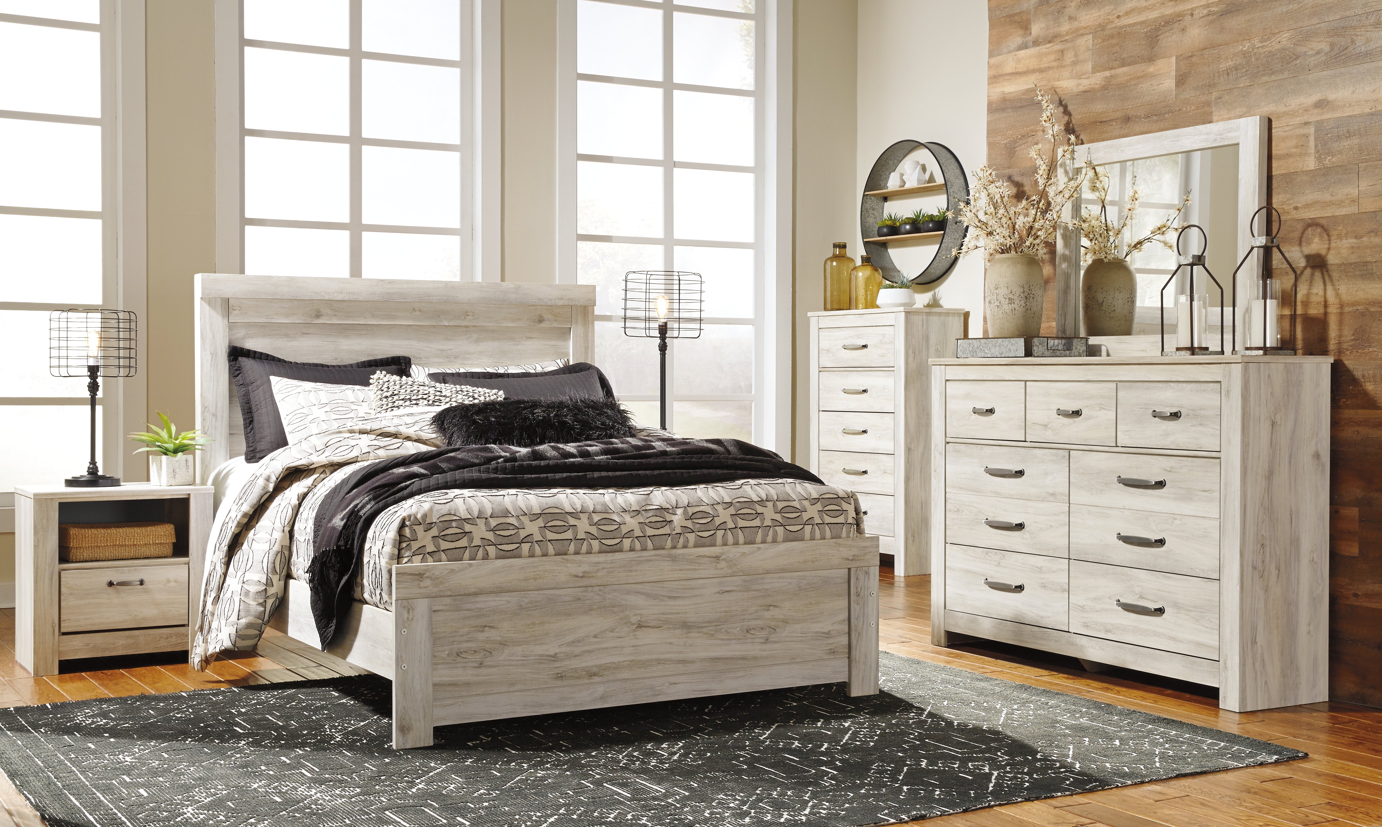 Sectionals for Less - Ashley Furniture - Bellaby Bedroom - Queen Panel Bed / Whitewash - B331B2