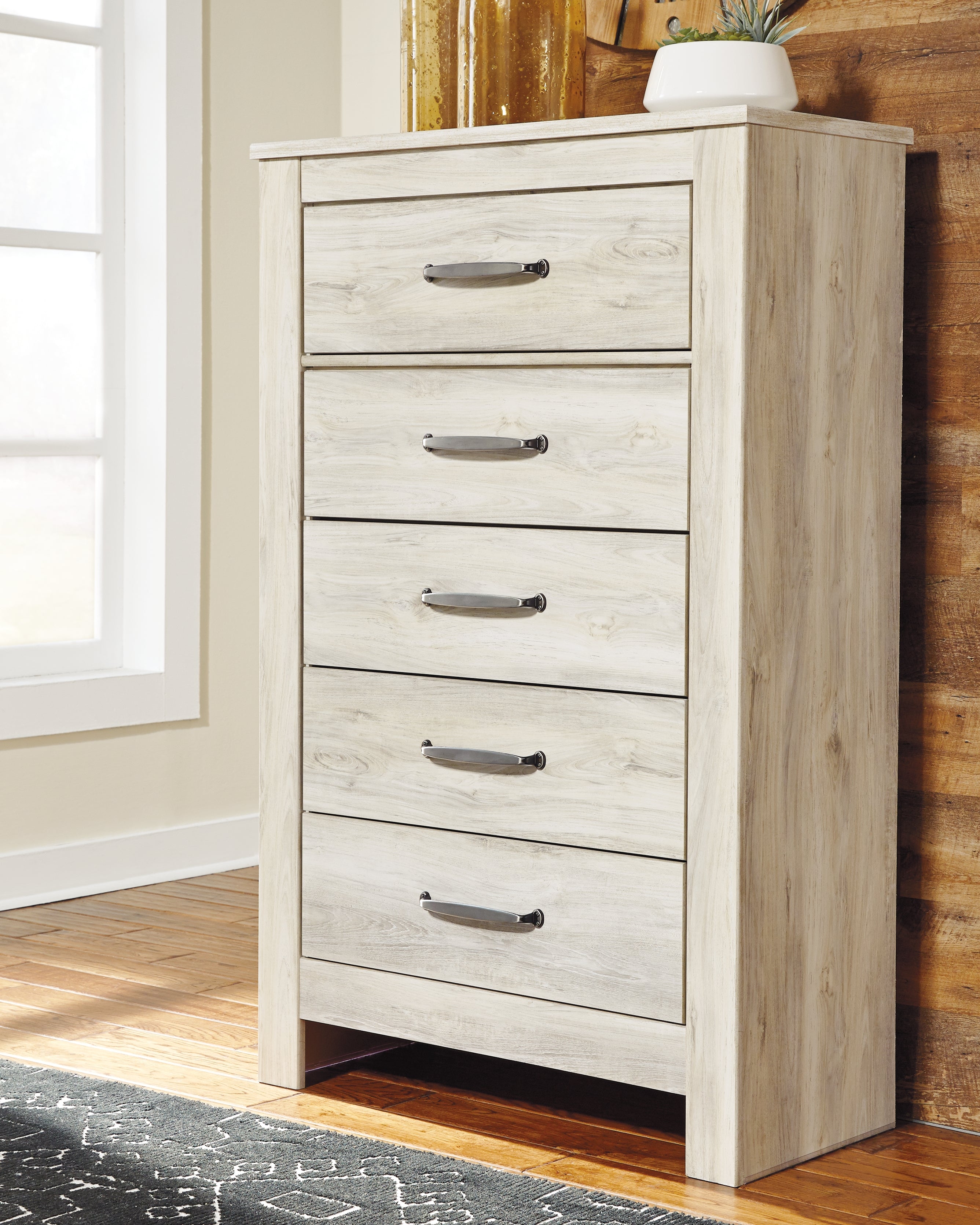 Sectionals for Less - Ashley Furniture - Bellaby Bedroom - Five Drawer Chest / Whitewash - B331-46