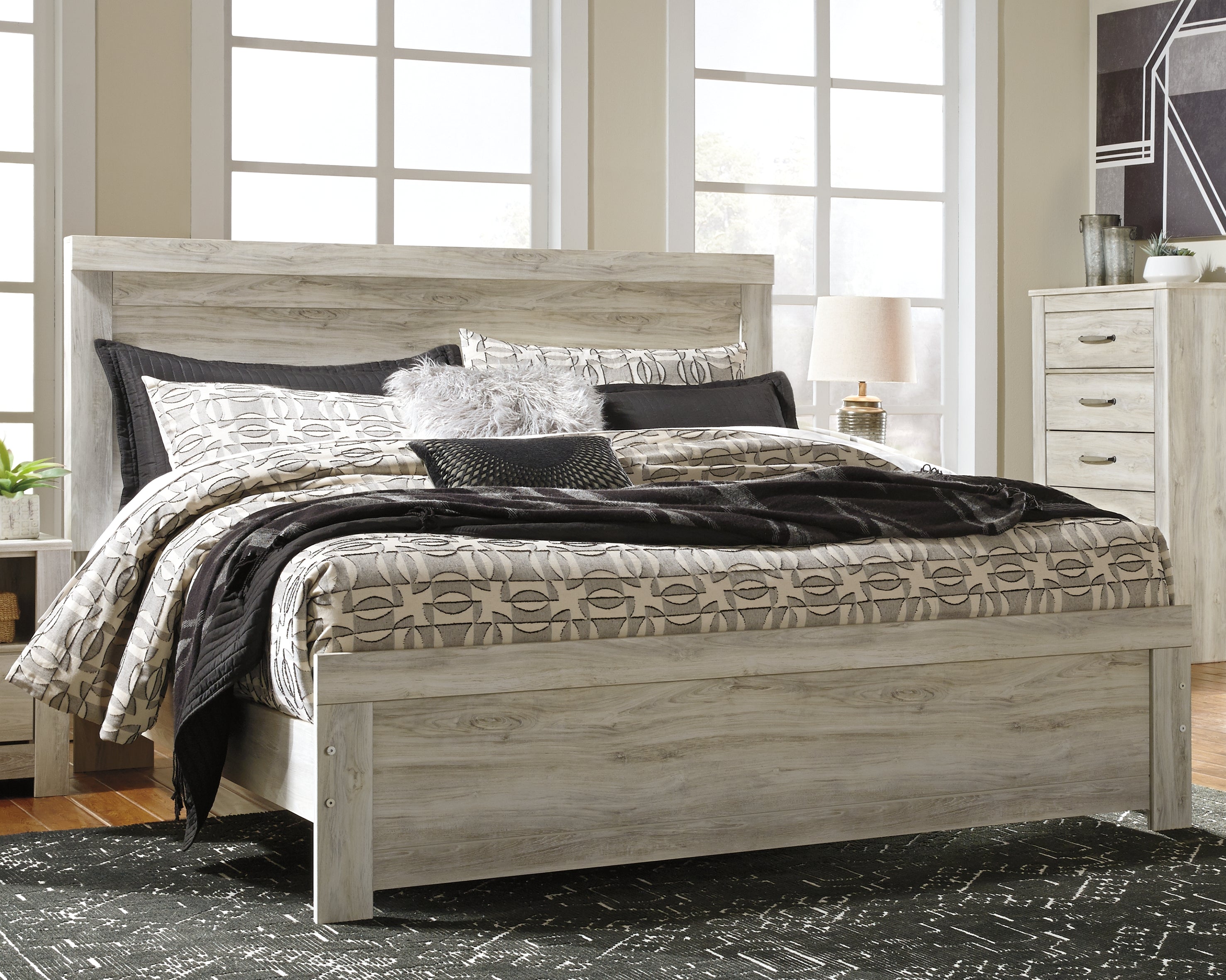 Sectionals for Less - Ashley Furniture - Bellaby Bedroom - King Panel Bed / Whitewash - B331B8
