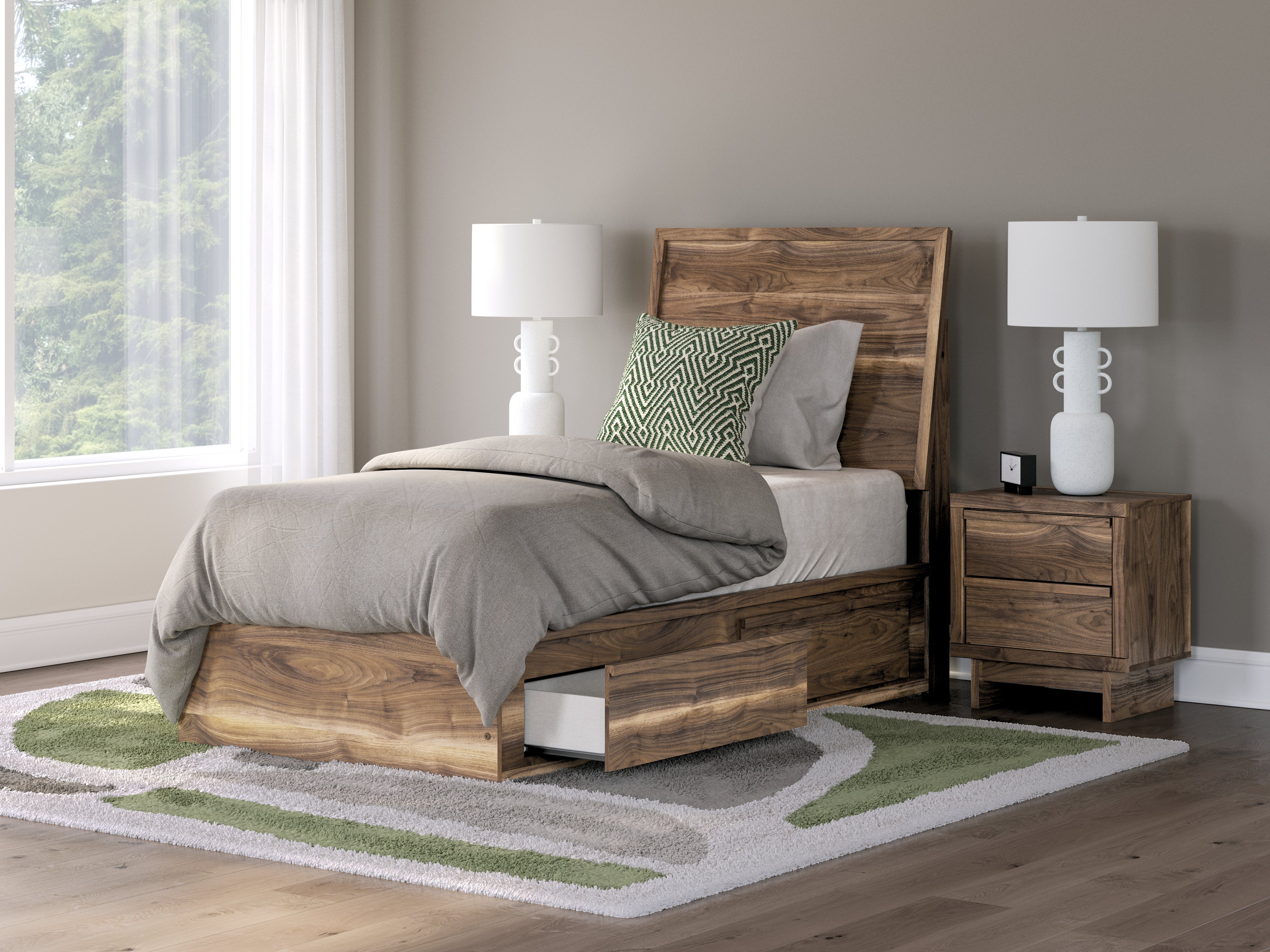 Sectionals for Less - Ashley Furniture - Chirason Bedroom - Twin Panel Bed with Storage / Brown - PCB3367B27