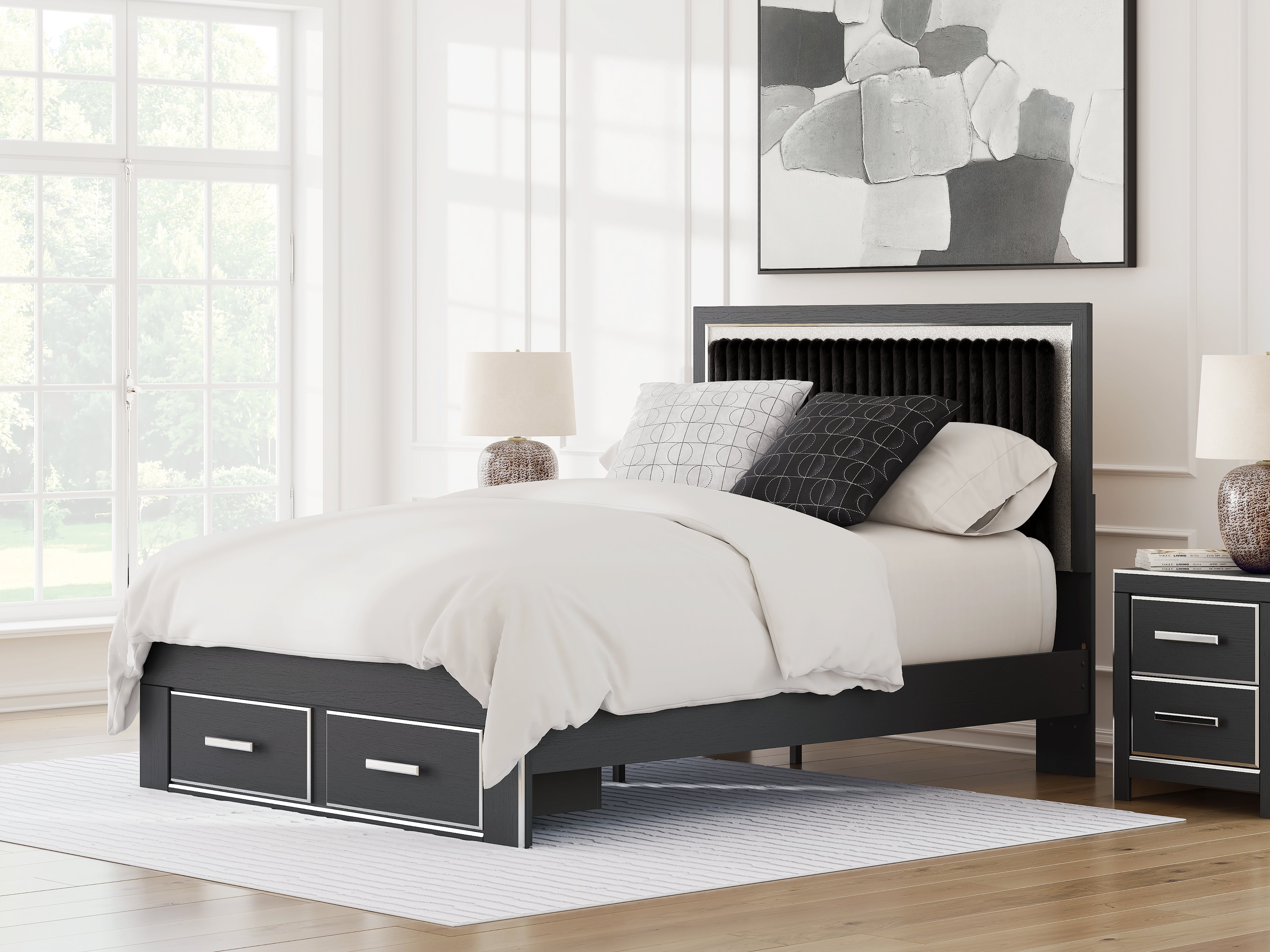 Sectionals for Less - Ashley Furniture - Zuraleus Bedroom - Queen Upholstered Panel Storage Bed / Black - PCB3380B4