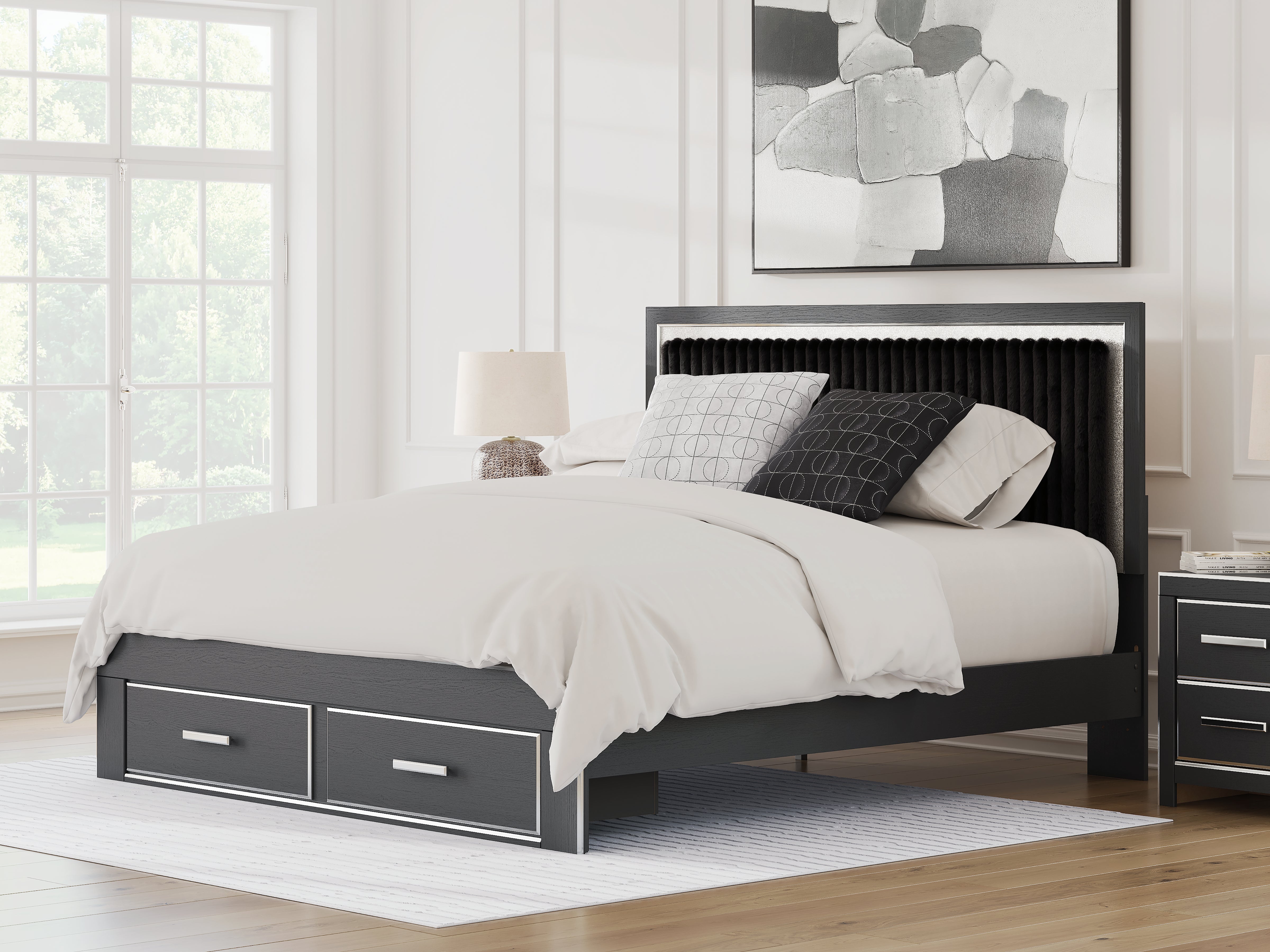 Sectionals for Less - Ashley Furniture - Zuraleus Bedroom - King Upholstered Panel Storage Bed / Black - PCB3380B11