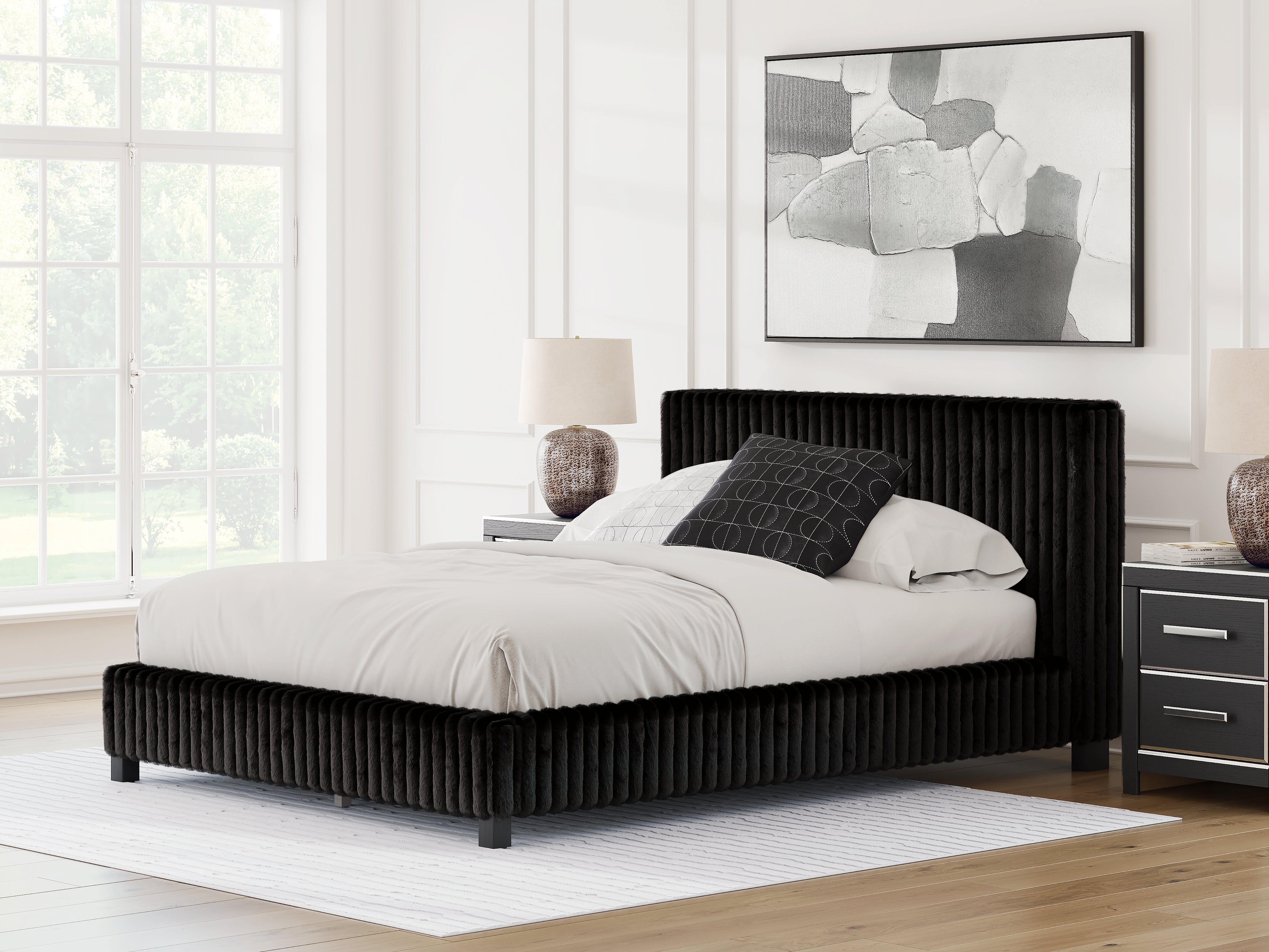 Sectionals for Less - Ashley Furniture - Zuraleus Bedroom - Queen Upholstered Bed / Black - PCB3380B8