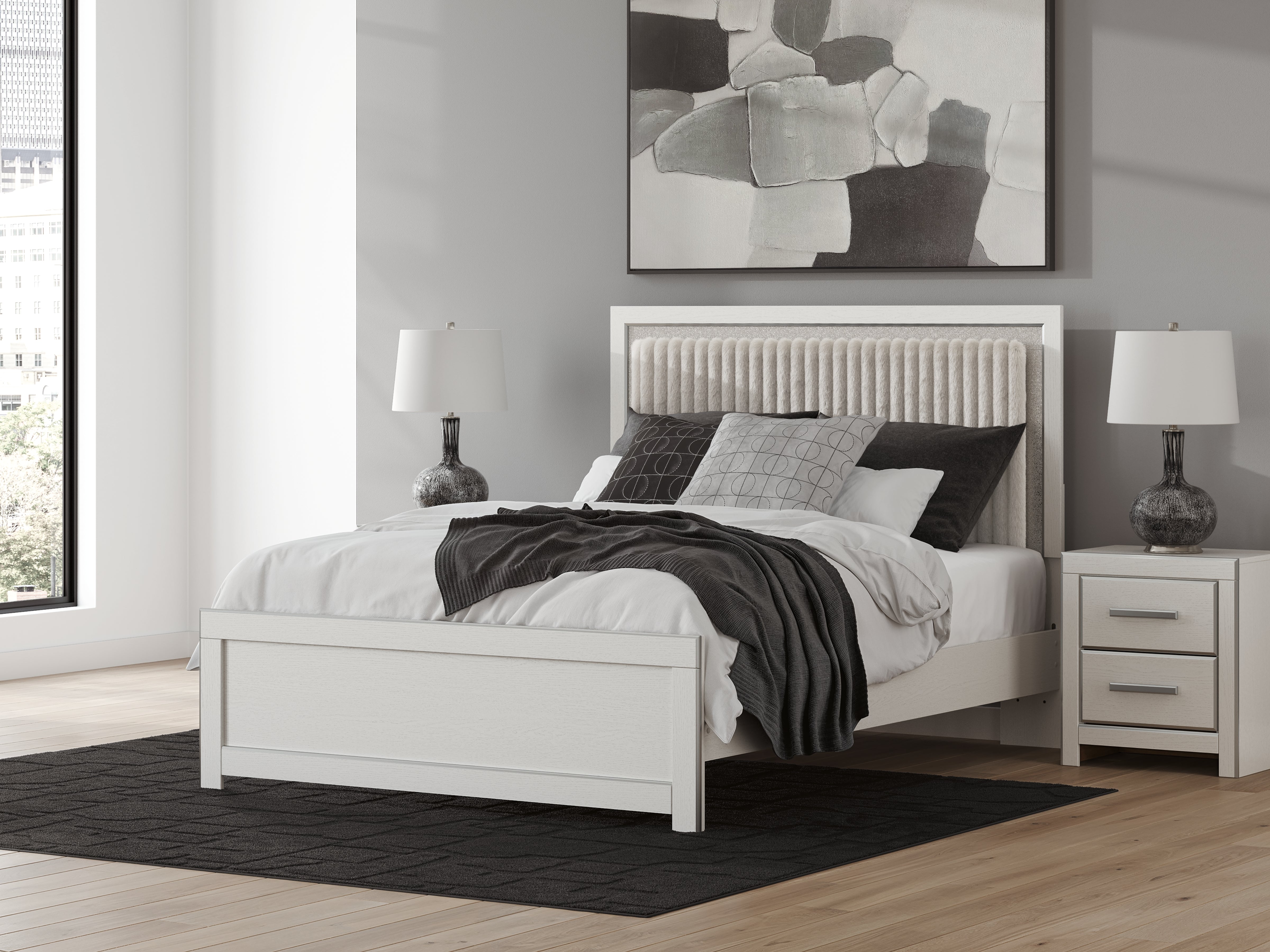 Sectionals for Less - Ashley Furniture - Zuraleus Bedroom - Queen Upholstered Panel Platform Bed / White - PCB3381B2