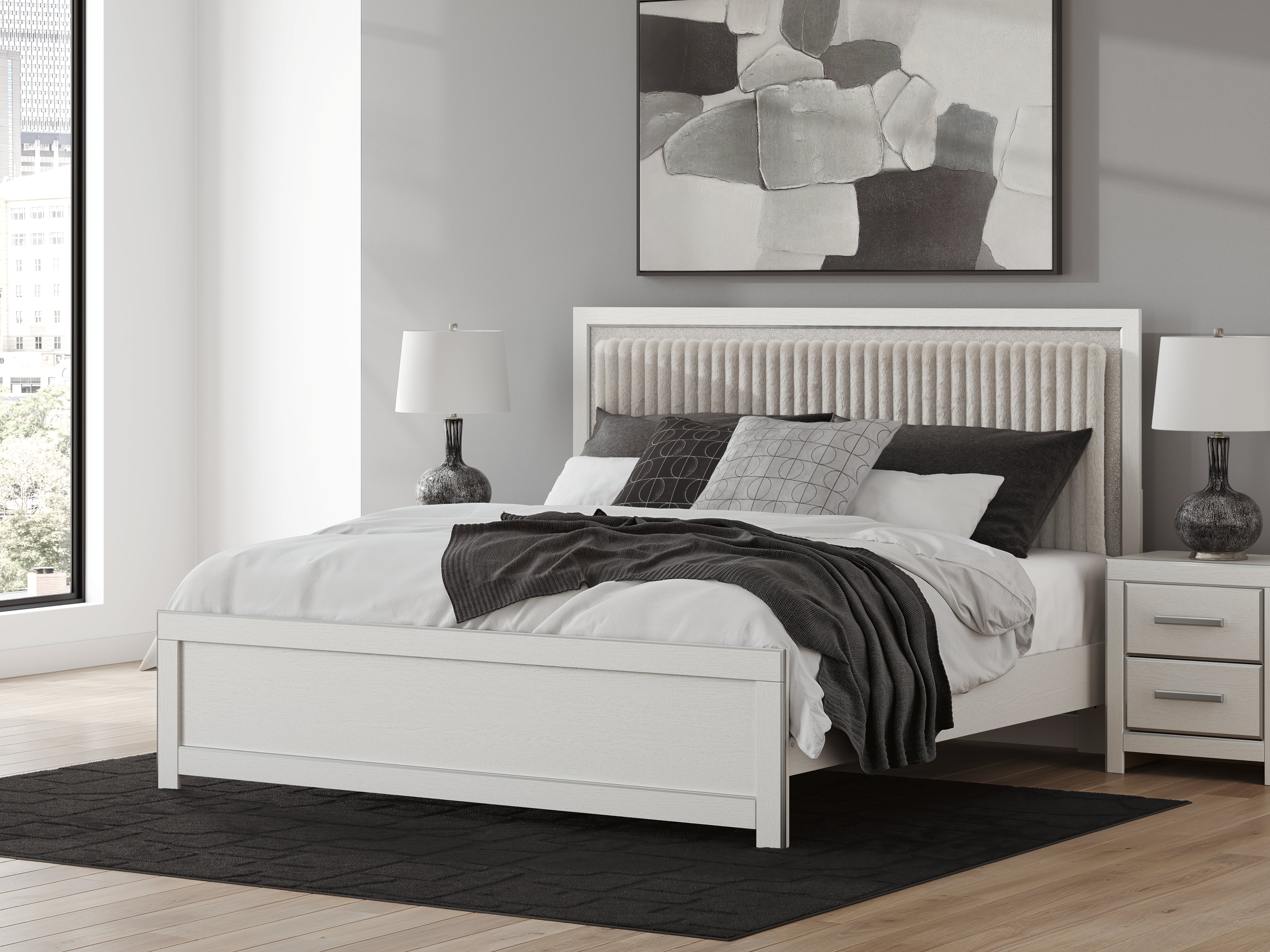 Sectionals for Less - Ashley Furniture - Zuraleus Bedroom - King Upholstered Panel Platform Bed / White - PCB3381B8