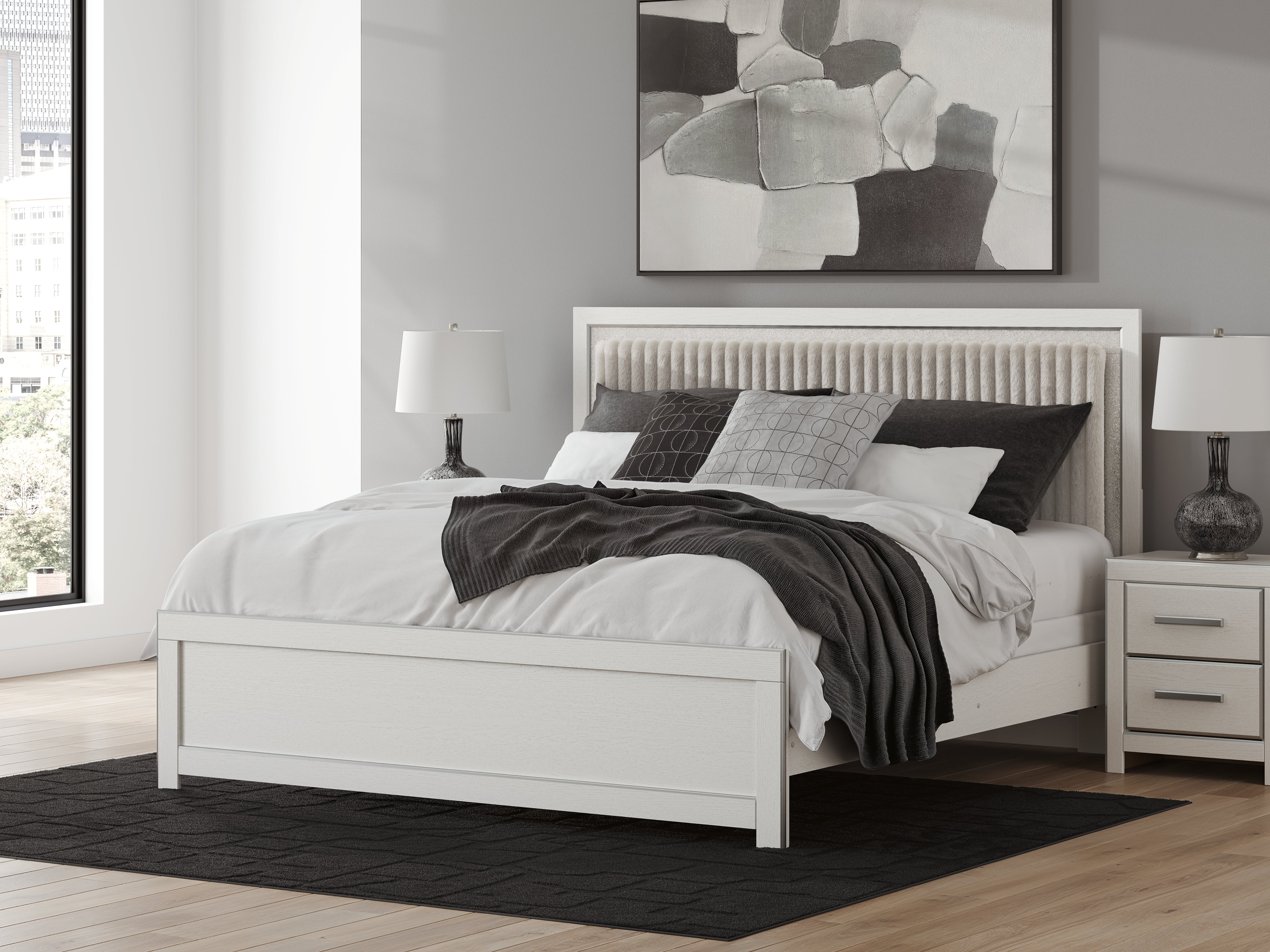 Sectionals for Less - Ashley Furniture - Zuraleus Bedroom - King Upholstered Panel Bed / White - PCB3381B10