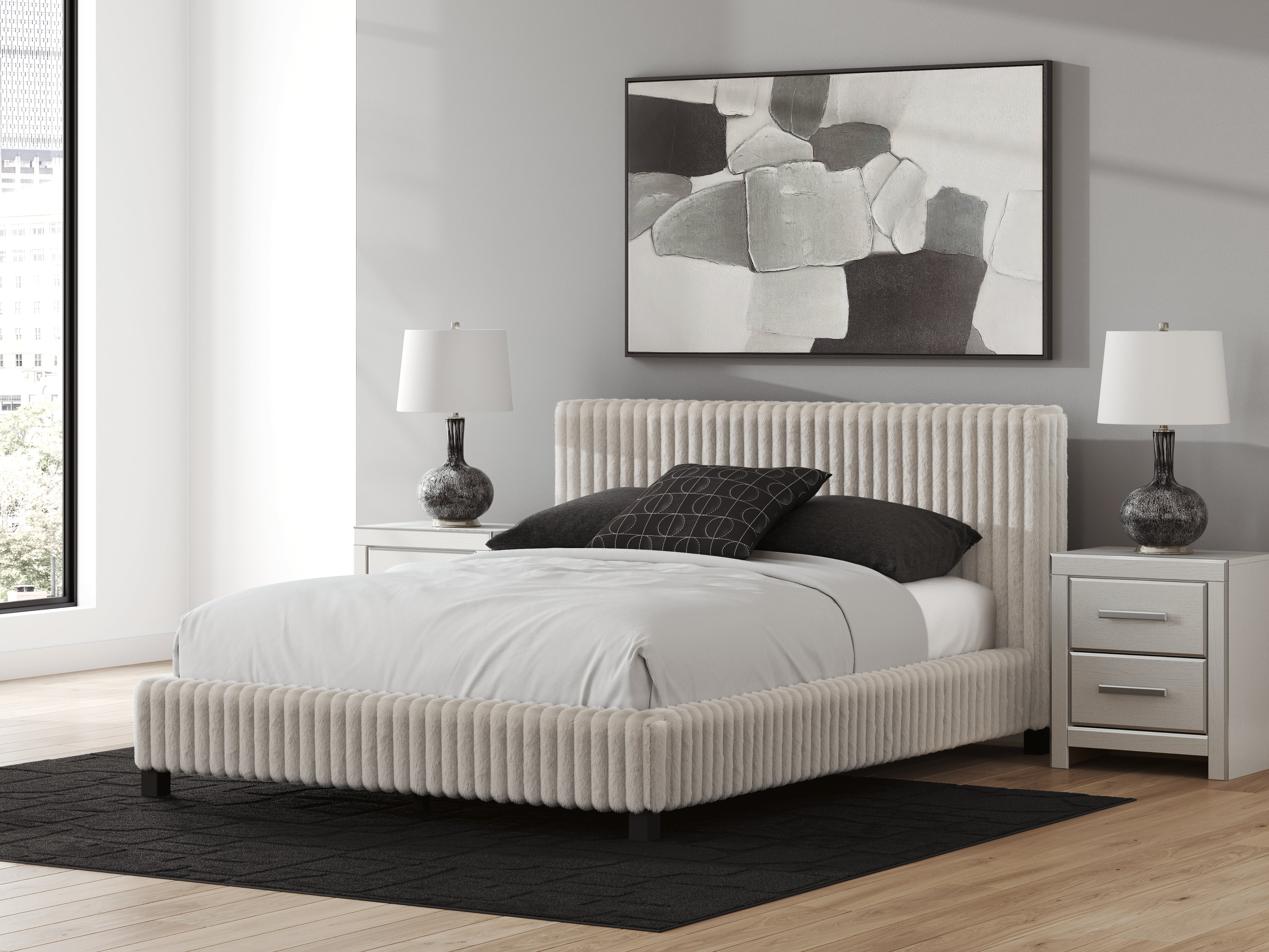 Sectionals for Less - Ashley Furniture - Zuraleus Bedroom - Queen Upholstered Bed / White - PCB3381B11