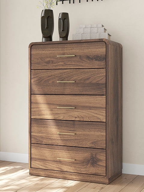 Sectionals for Less - Ashley Furniture - Fortlorn Bedroom - Five Drawer Chest / Walnut Brown - PCB386-46