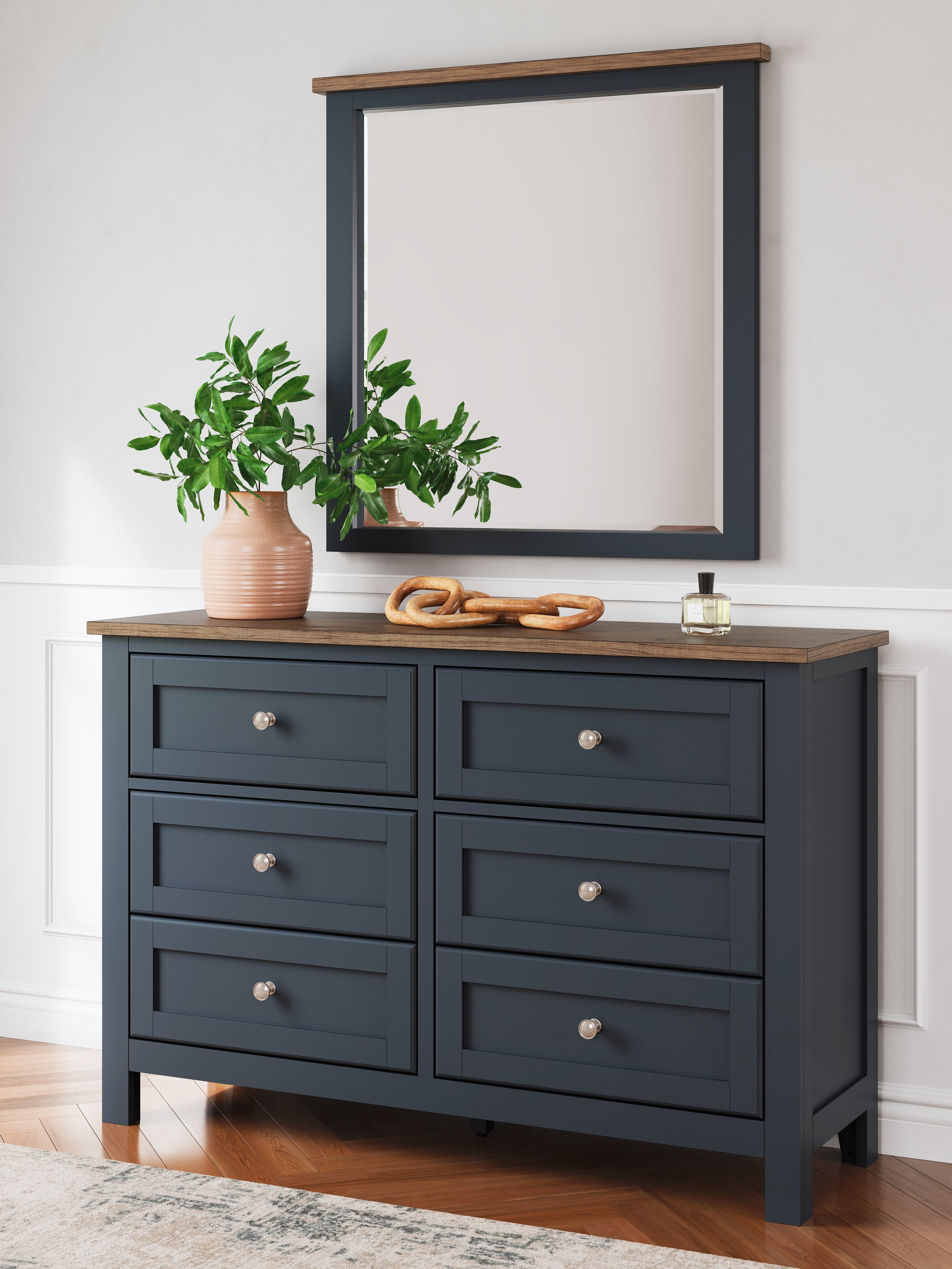Sectionals for Less - Ashley Furniture - Landocken Bedroom - Dresser and Mirror / Brown/Blue - B414B1