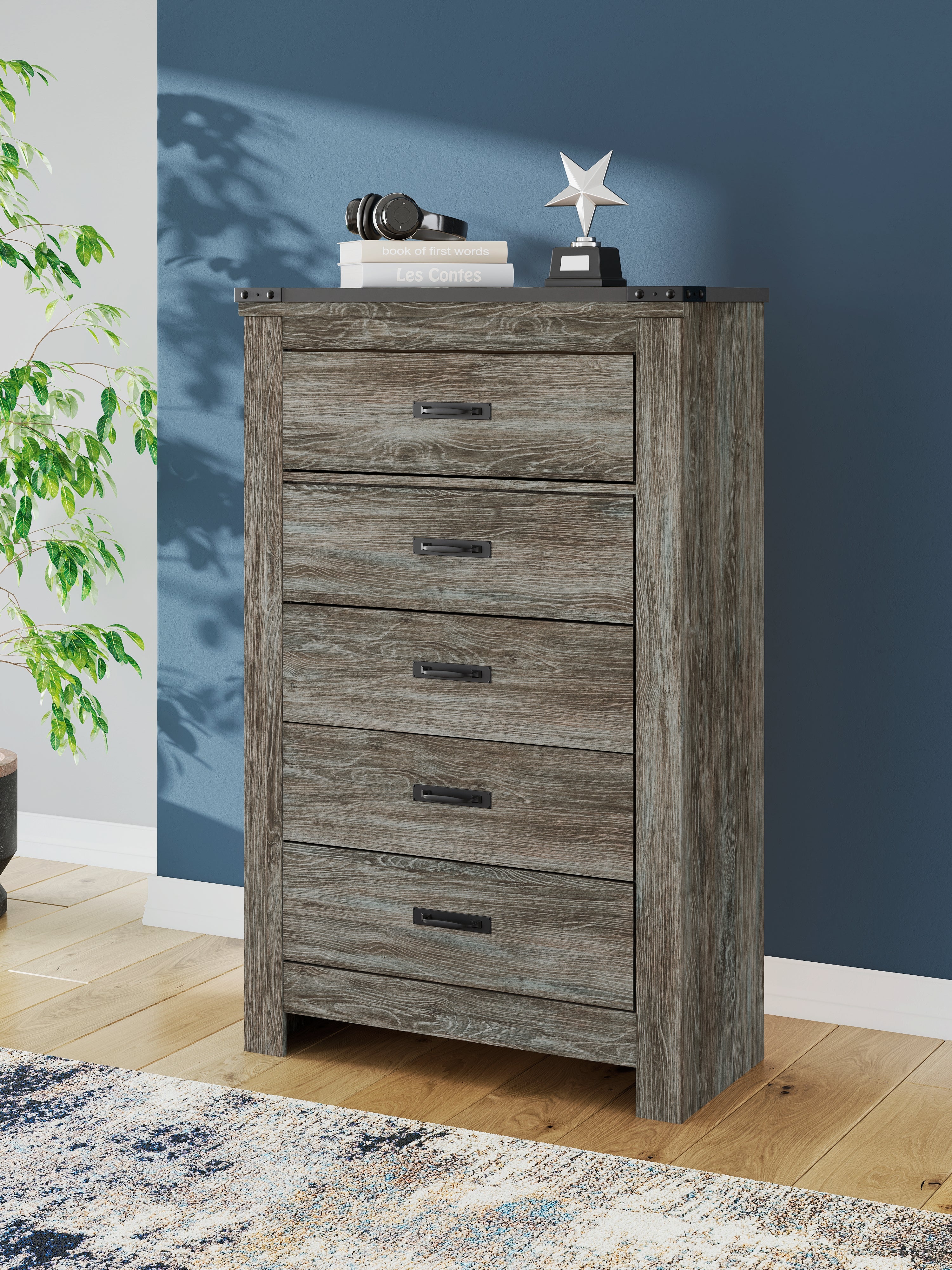 Sectionals for Less - Ashley Furniture - Frandern Bedroom - Five Drawer Chest / Gray - B4480-46