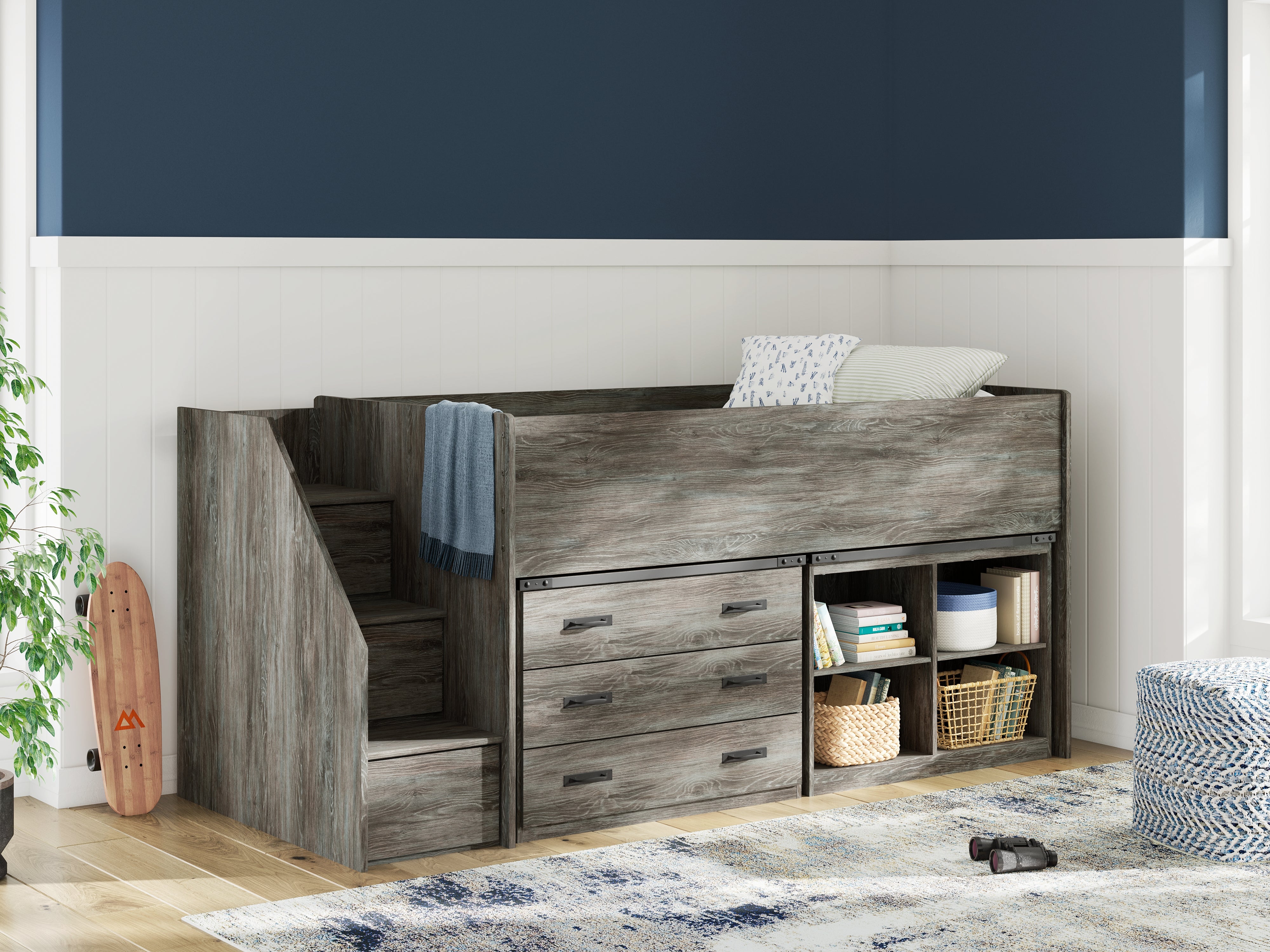Sectionals for Less - Ashley Furniture - Frandern Bedroom - Twin Loft  Bed with Bookcase and Drawer Storage / Gray - B4480B16