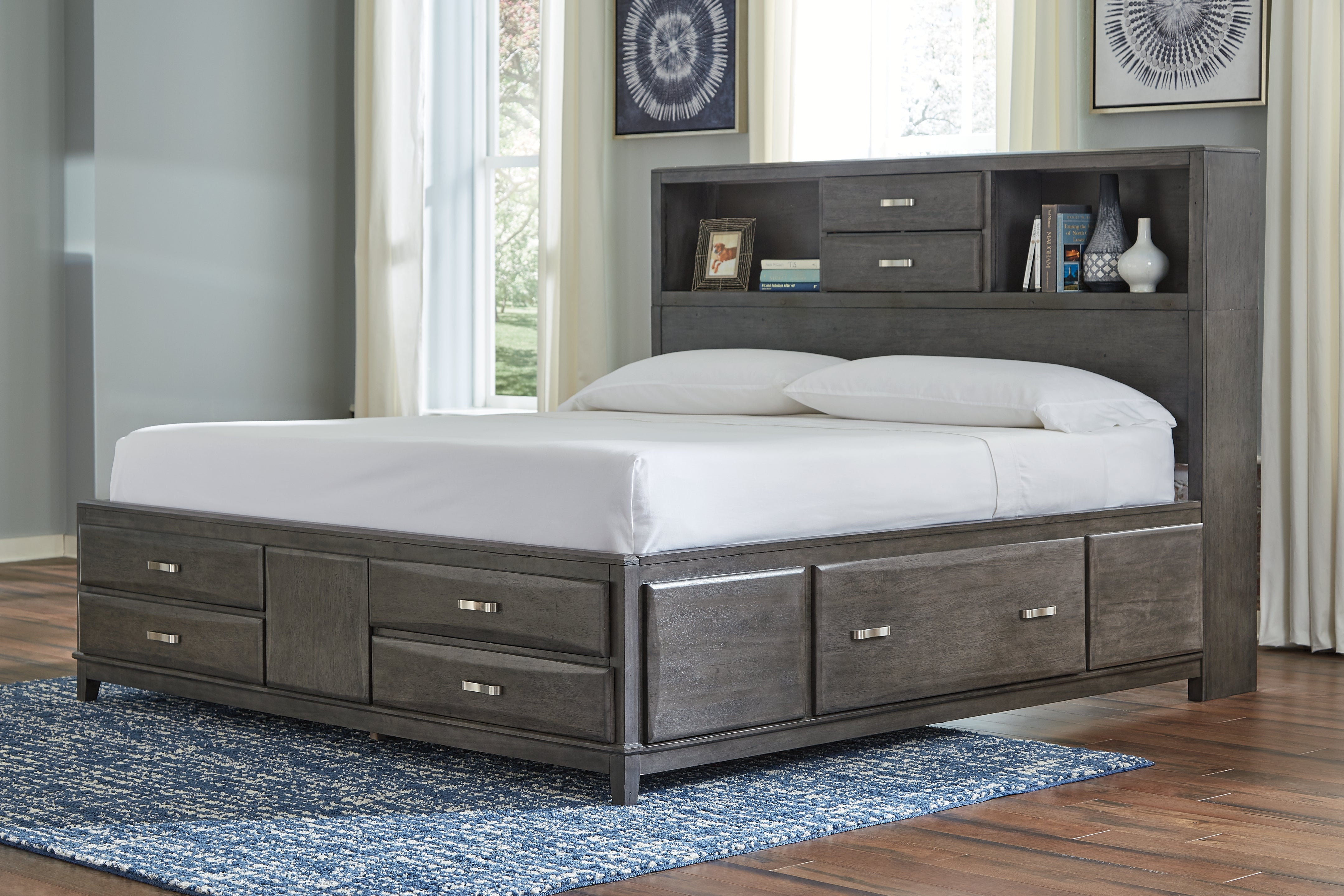 Sectionals for Less - Ashley Furniture - Caitbrook Bedroom - Queen Storage Bed with 8 Drawers / Gray - B476B2