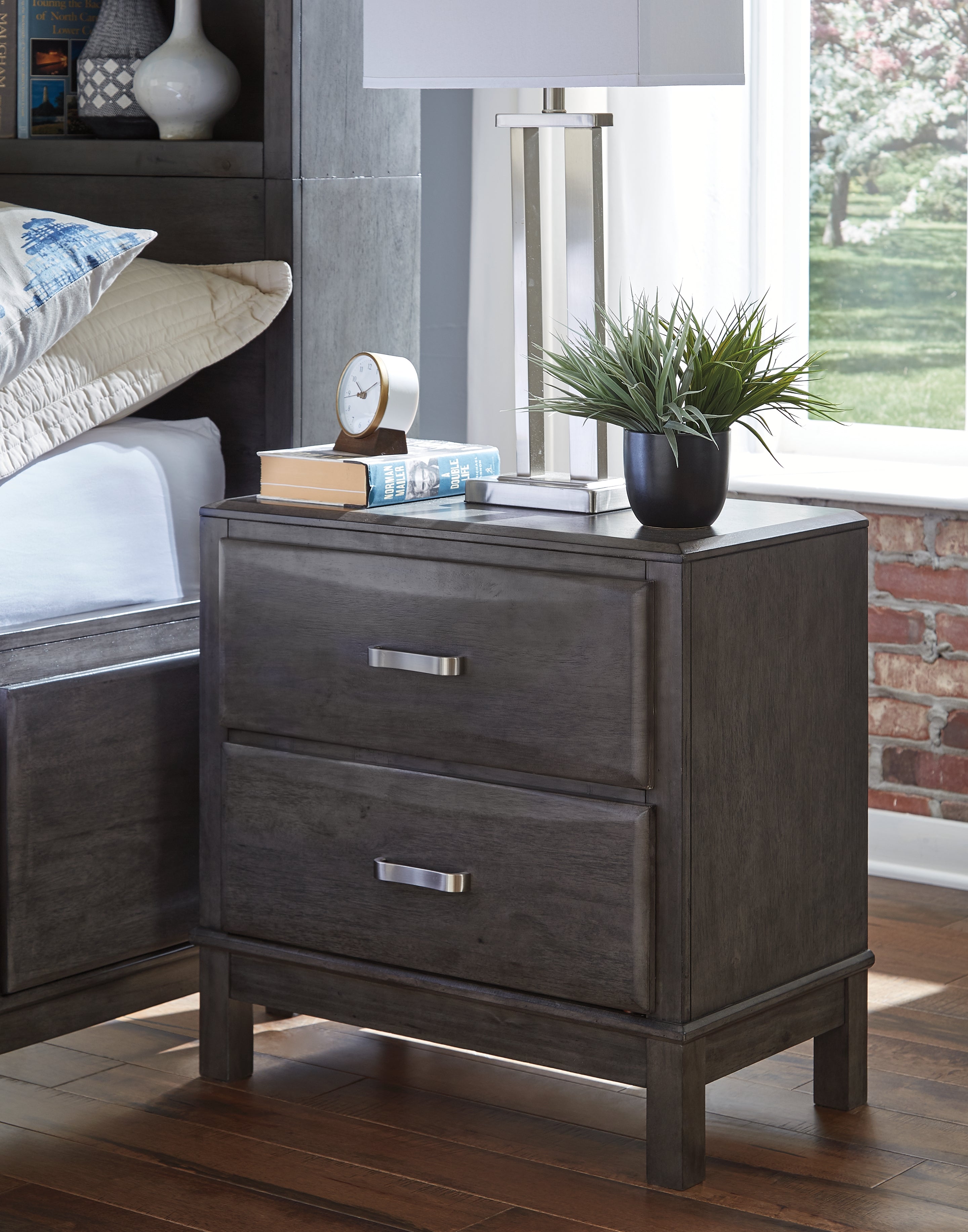 Sectionals for Less - Ashley Furniture - Caitbrook Bedroom - Two Drawer Night Stand / Gray - B476-92