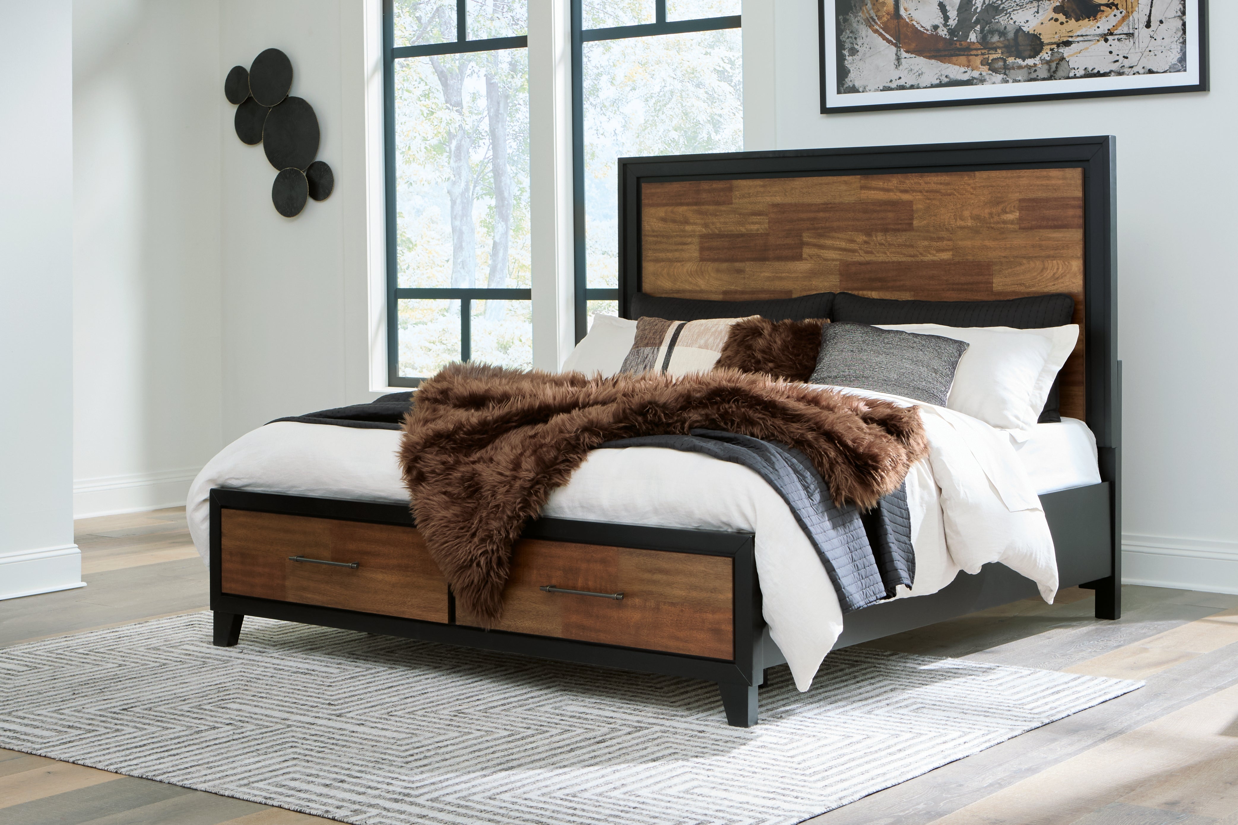 Sectionals for Less - Ashley Furniture - Kraeburn Bedroom - Queen Panel Storage Bed / Brown/Black - B496B6
