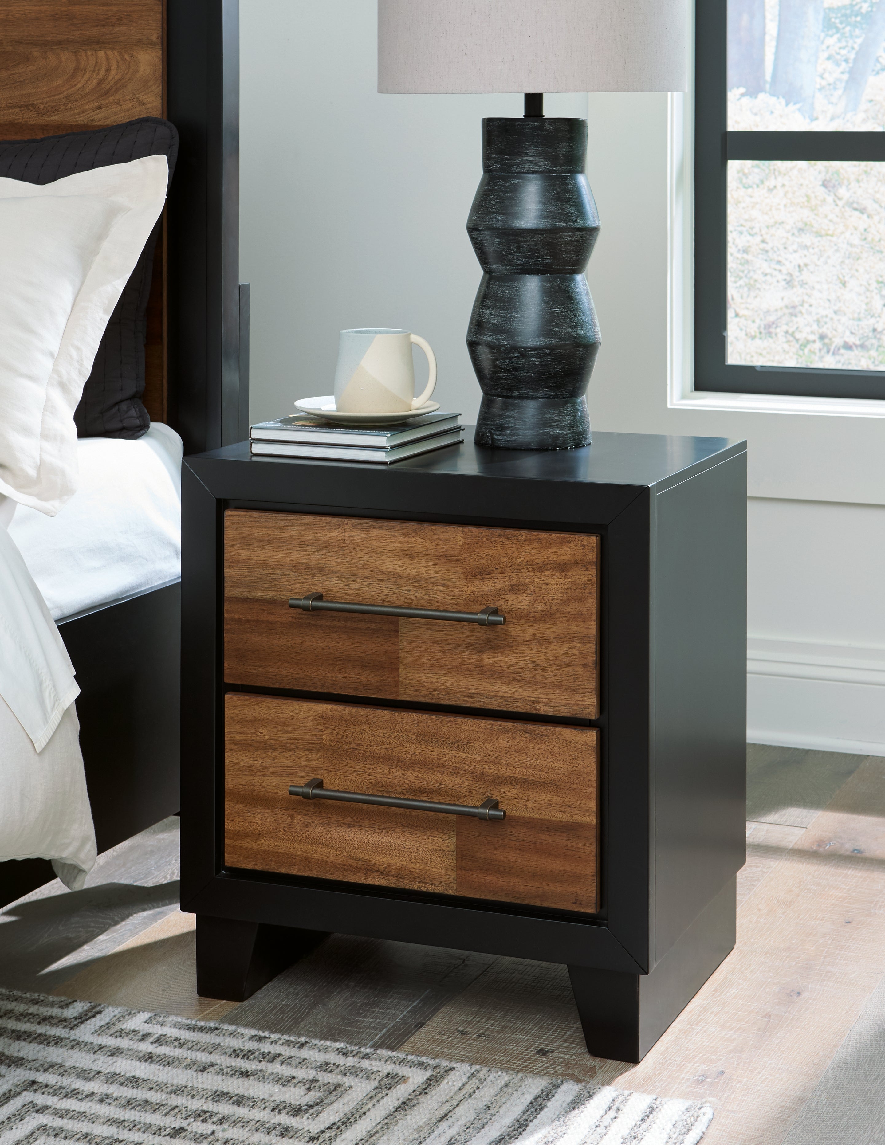 Sectionals for Less - Ashley Furniture - Kraeburn Bedroom - Two Drawer Night Stand / Brown/Black - B496-92