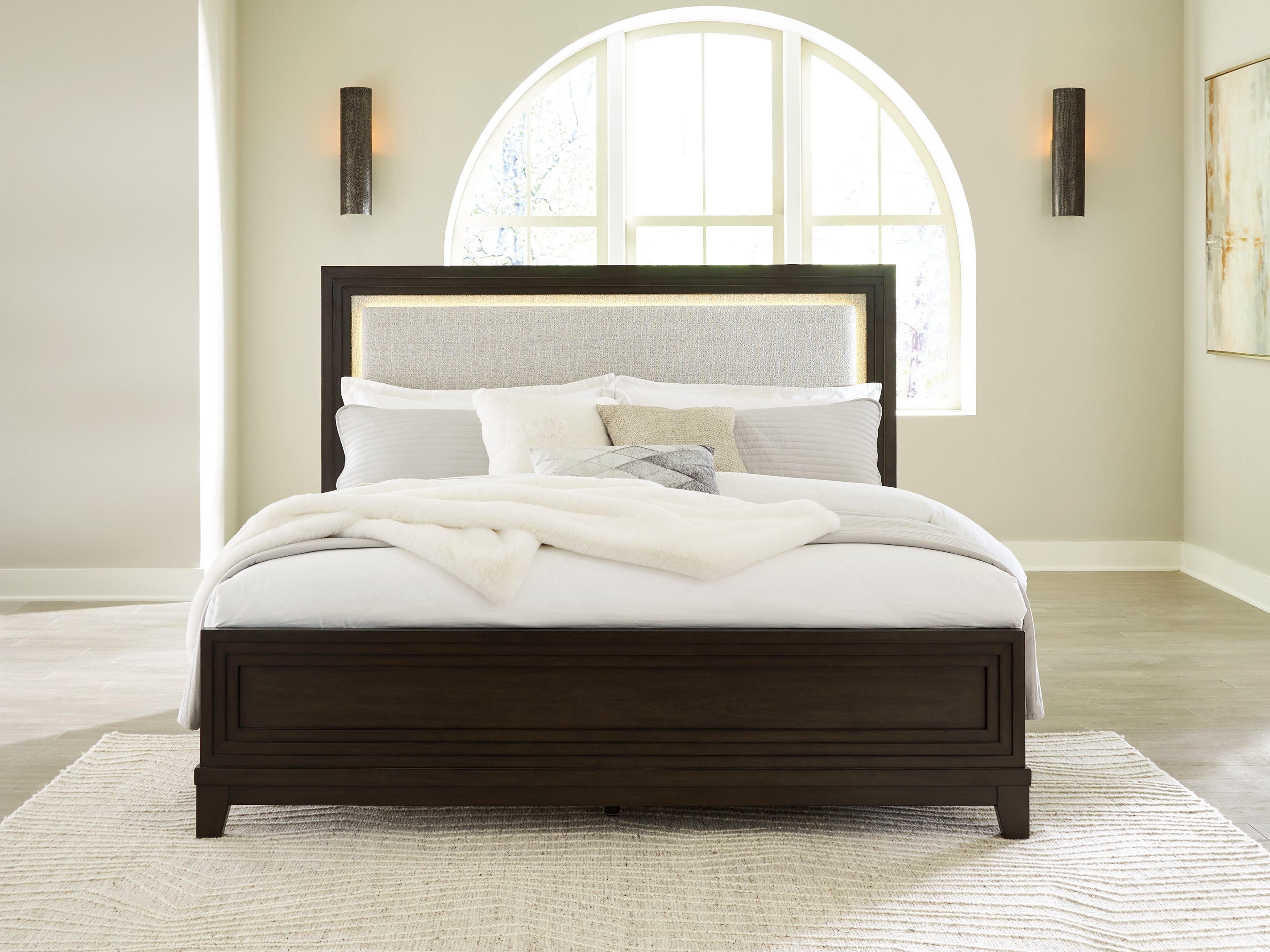 Sectionals for Less - Ashley Furniture - Neymorton Bedroom - California King Upholstered Panel Bed / Dark Grayish Brown - B618B5