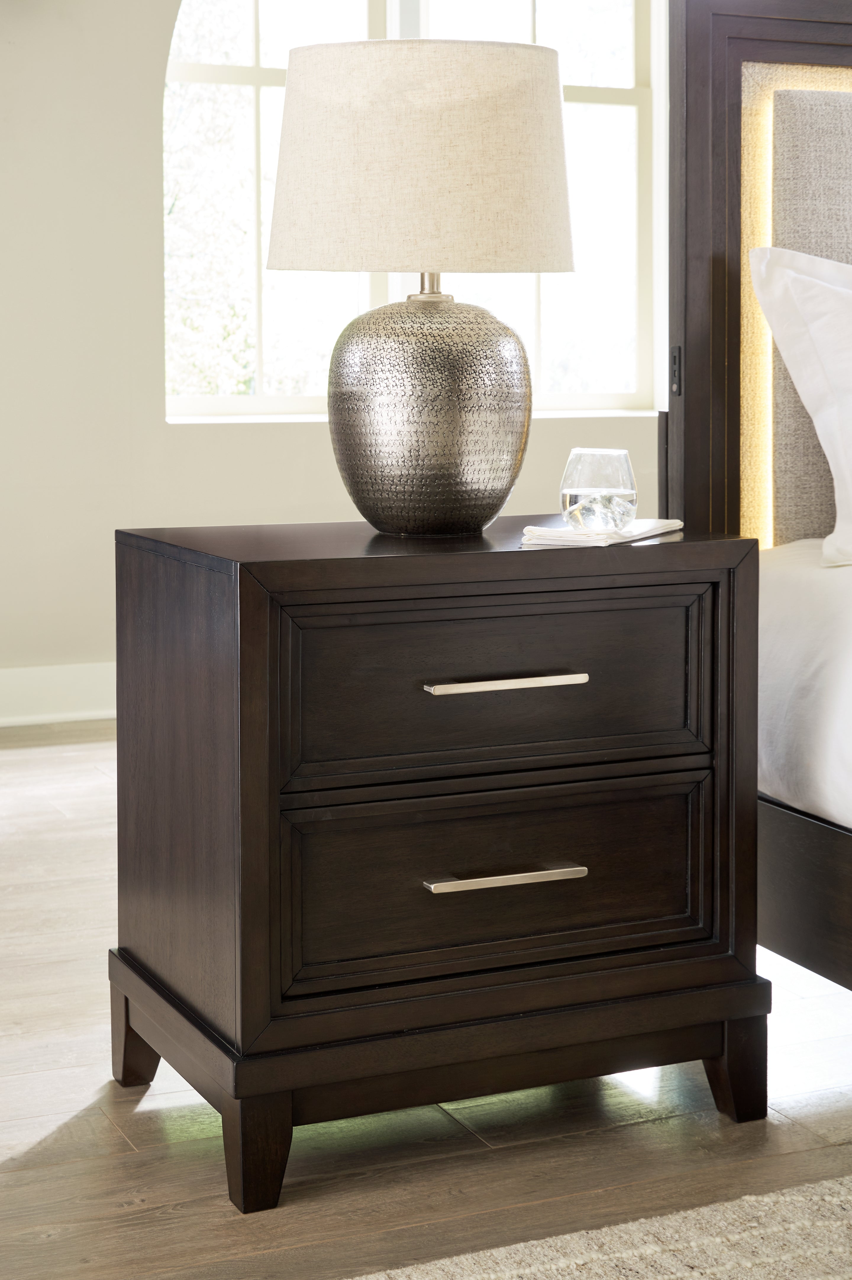 Sectionals for Less - Ashley Furniture - Neymorton Bedroom - Two Drawer Night Stand / Dark Grayish Brown - B618-92