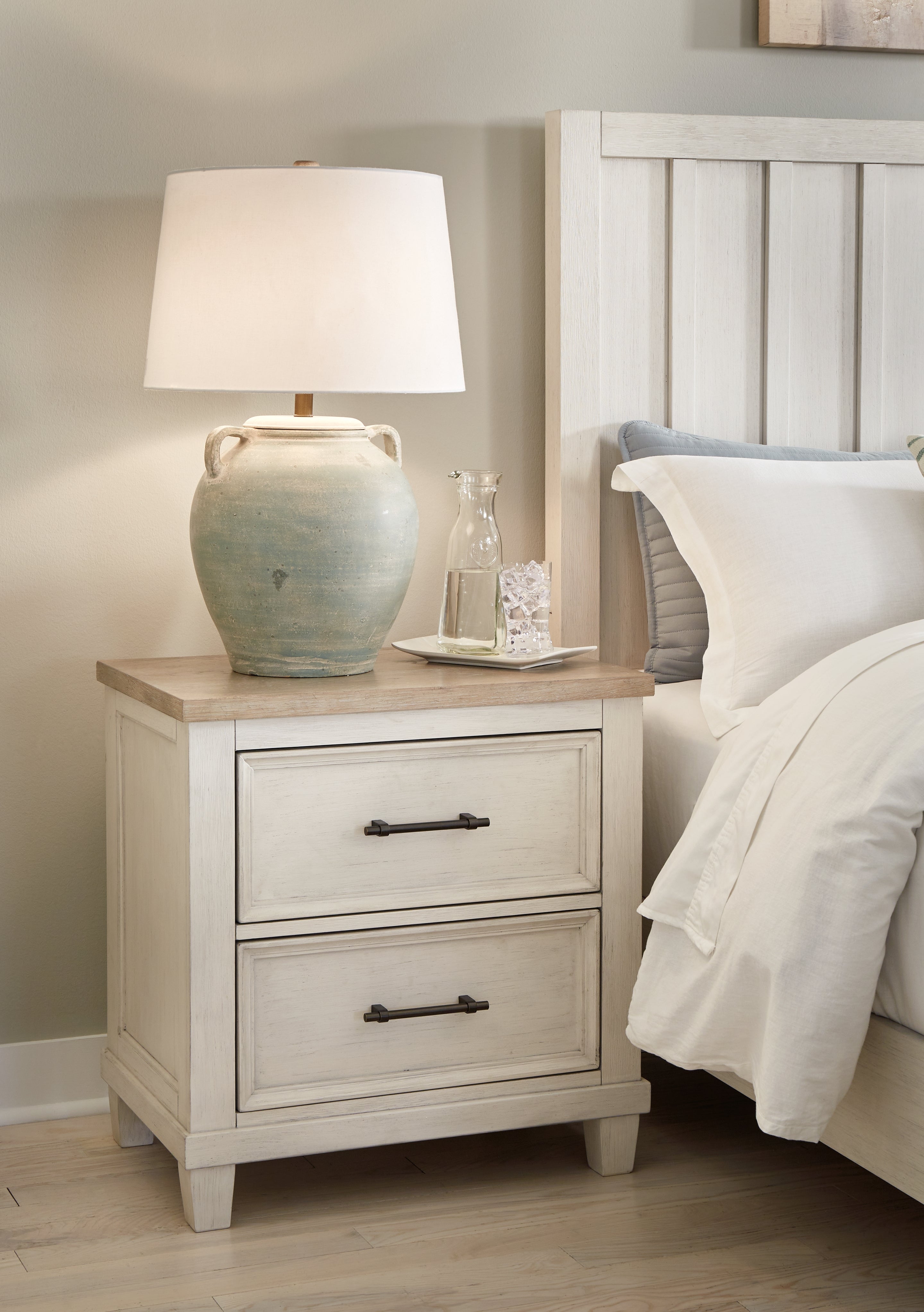 Sectionals for Less - Ashley Furniture - Shaybrock Bedroom - Two Drawer Night Stand / Antique White/Brown - B683-92