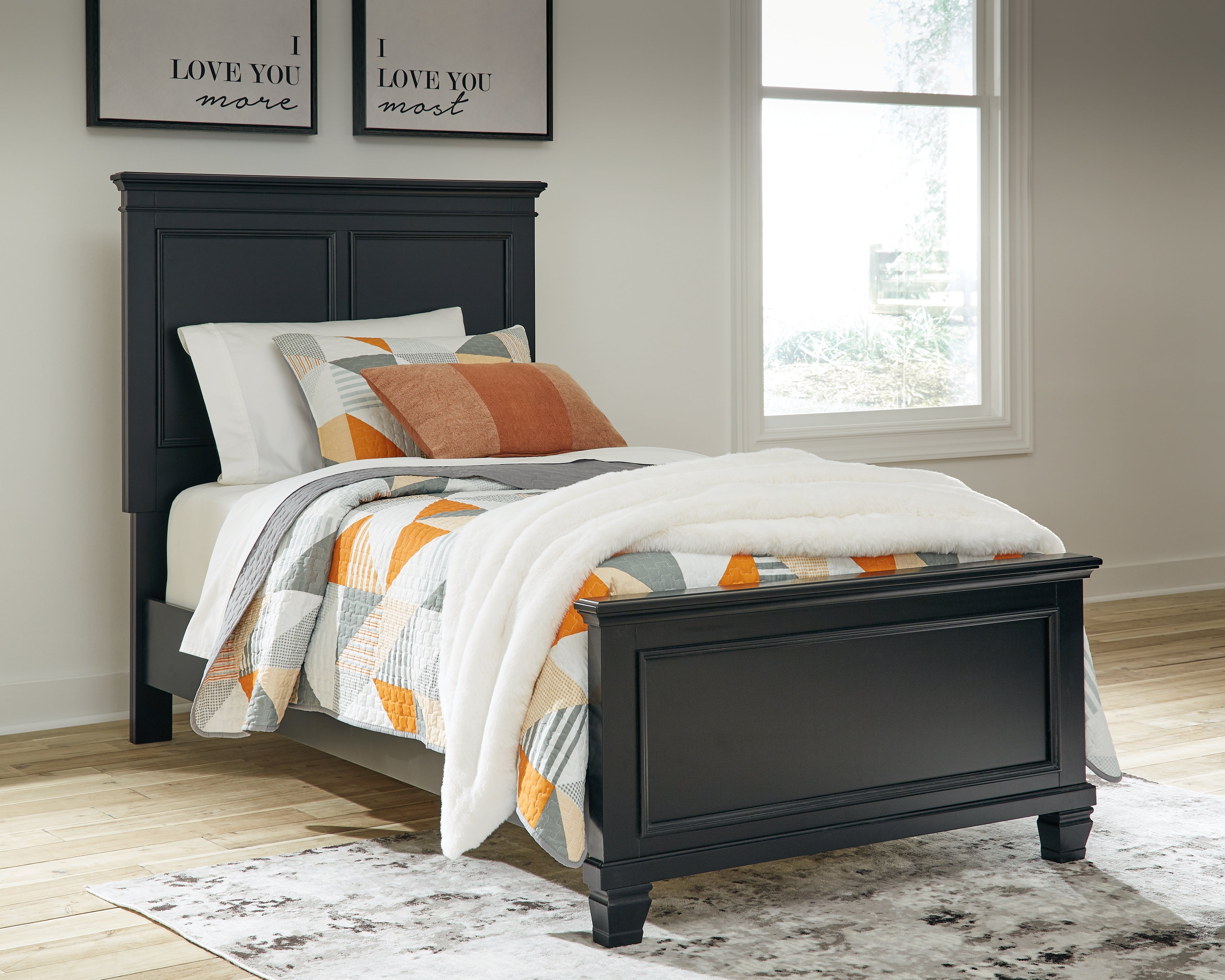 Sectionals for Less - Ashley Furniture - Lanolee Bedroom - Twin Panel Bed / Black - B687B2