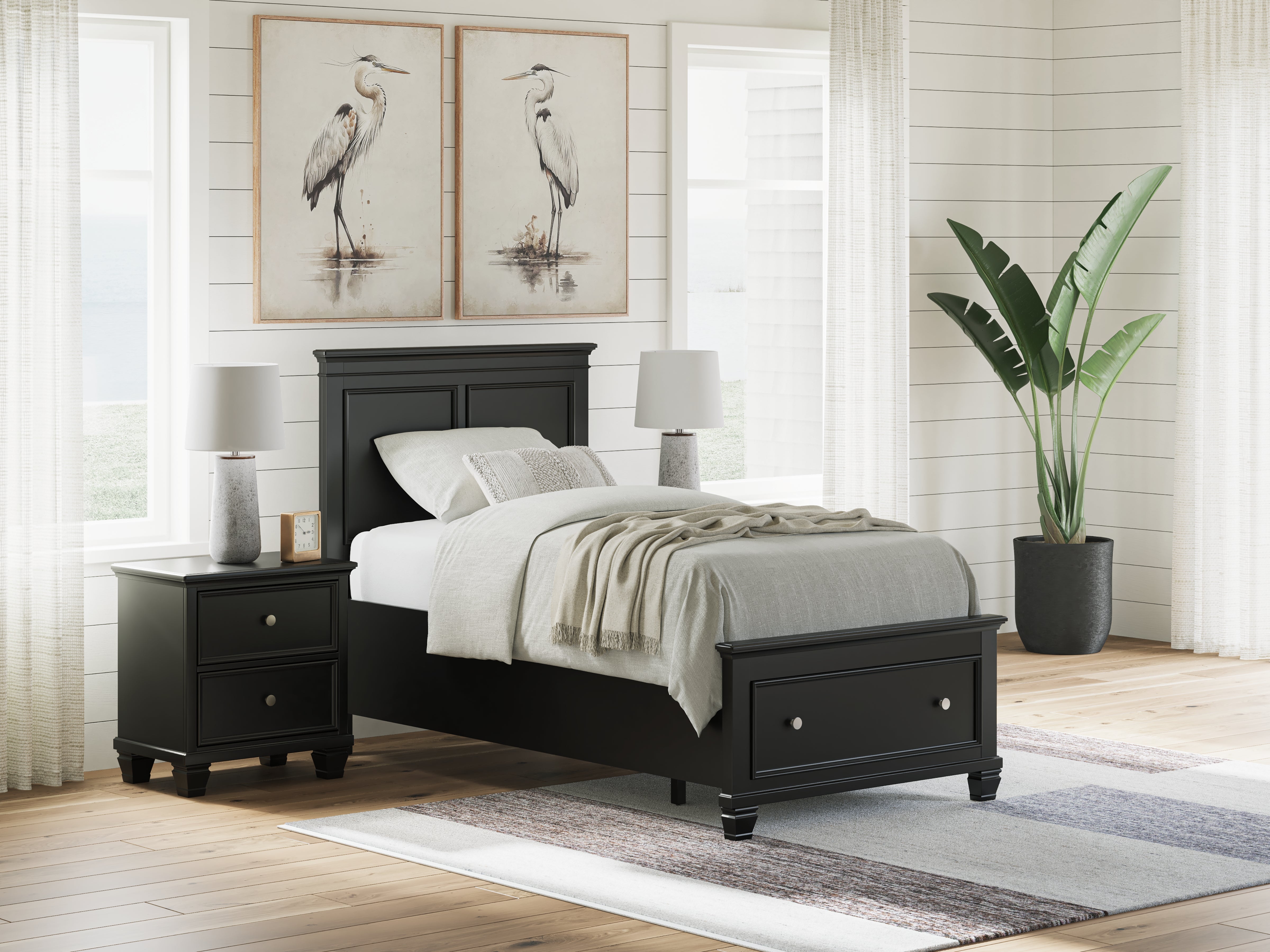 Sectionals for Less - Ashley Furniture - Lanolee Bedroom - Twin Panel Storage Bed / Black - B687B21